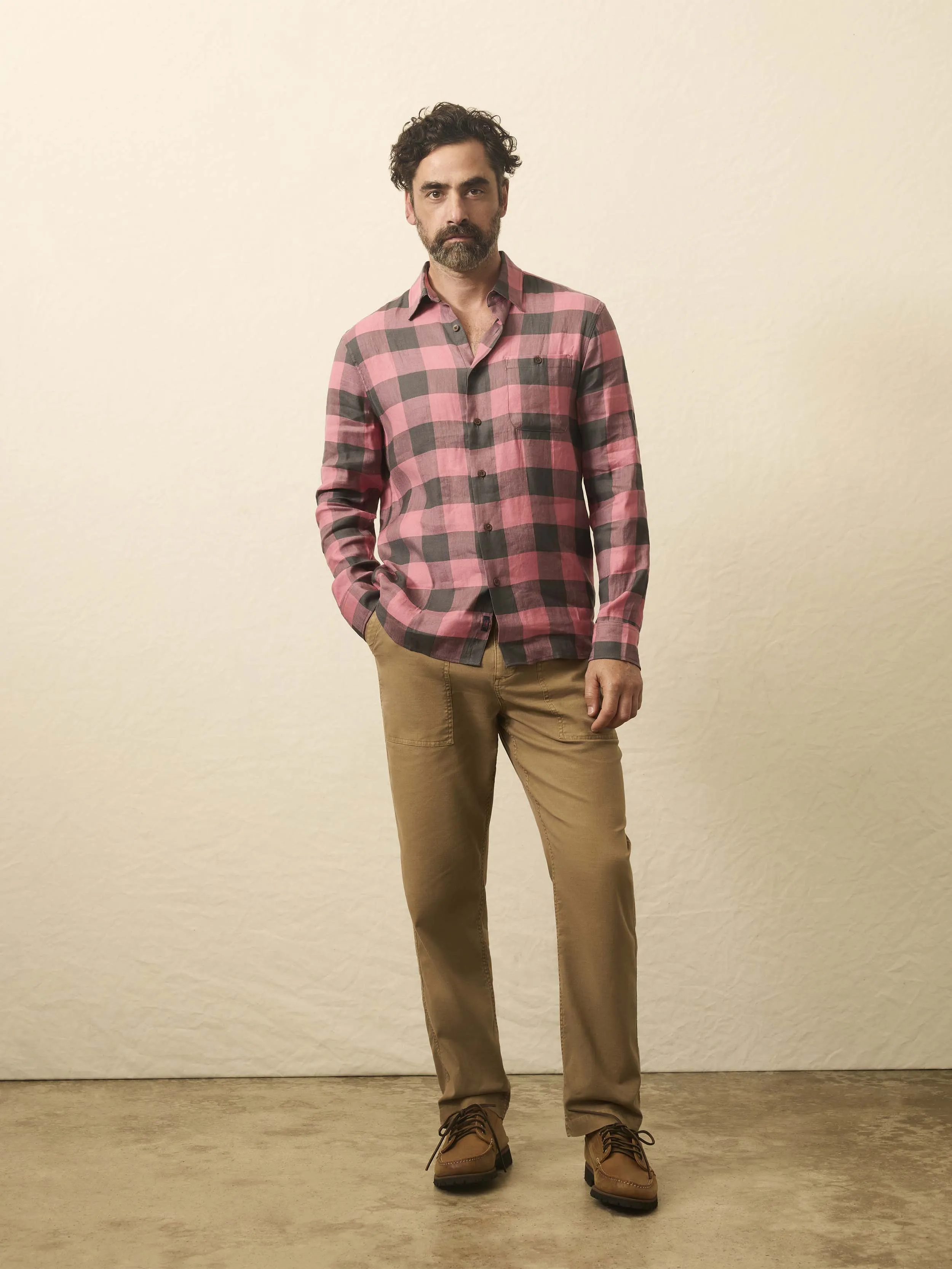 Long-Sleeve Breeze Shirt - Charcoal Red Buffalo sold by Faherty