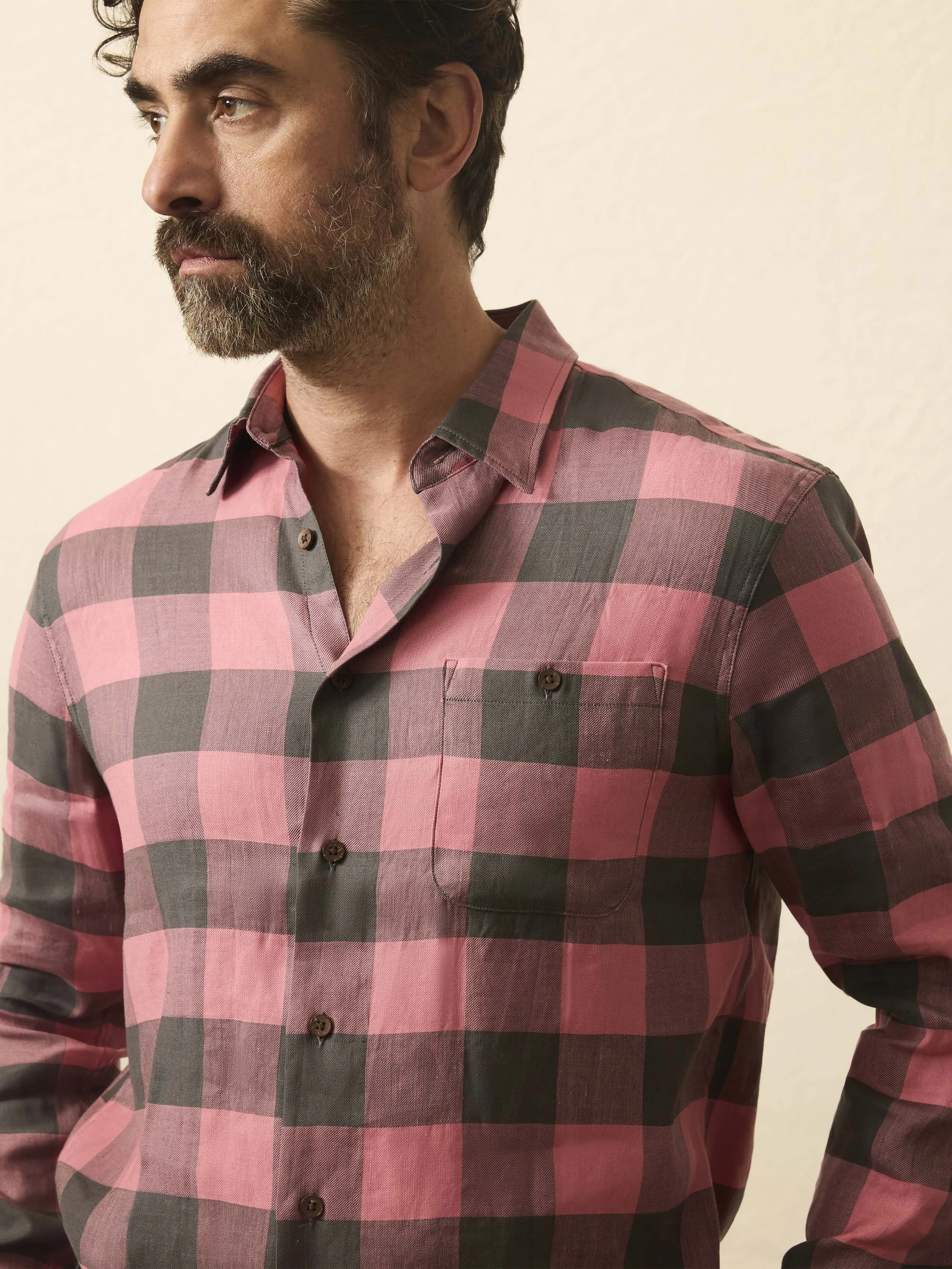Long-Sleeve Breeze Shirt - Charcoal Red Buffalo sold by Faherty product image thumbnail 2