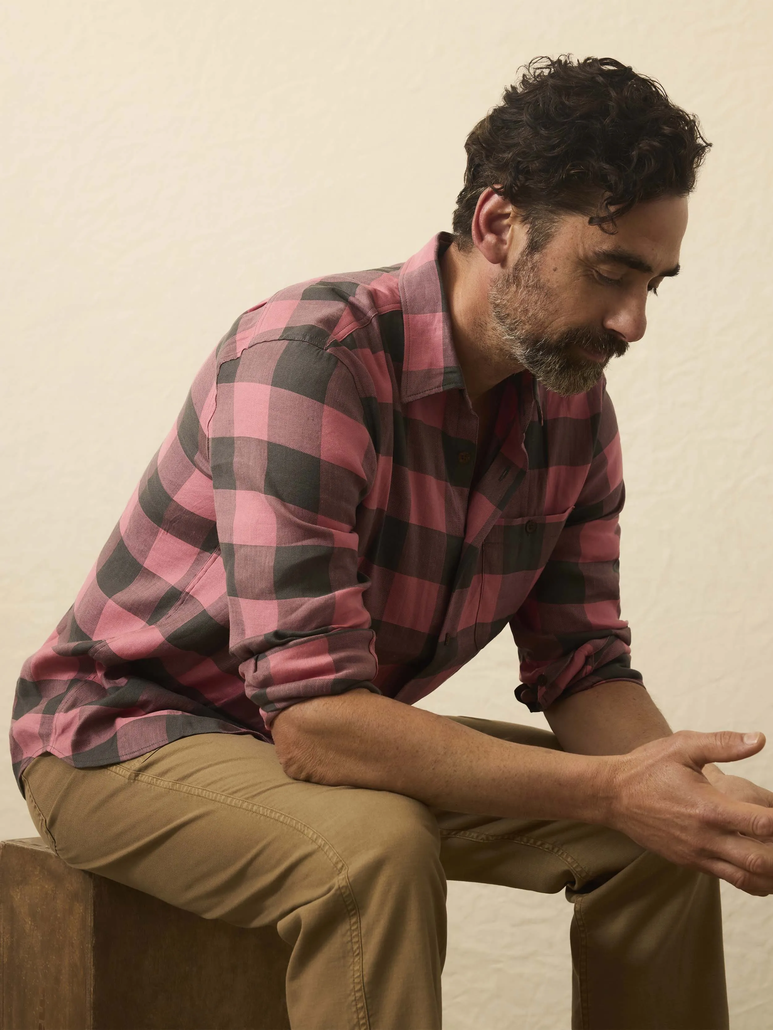 Long-Sleeve Breeze Shirt - Charcoal Red Buffalo sold by Faherty product image thumbnail 4