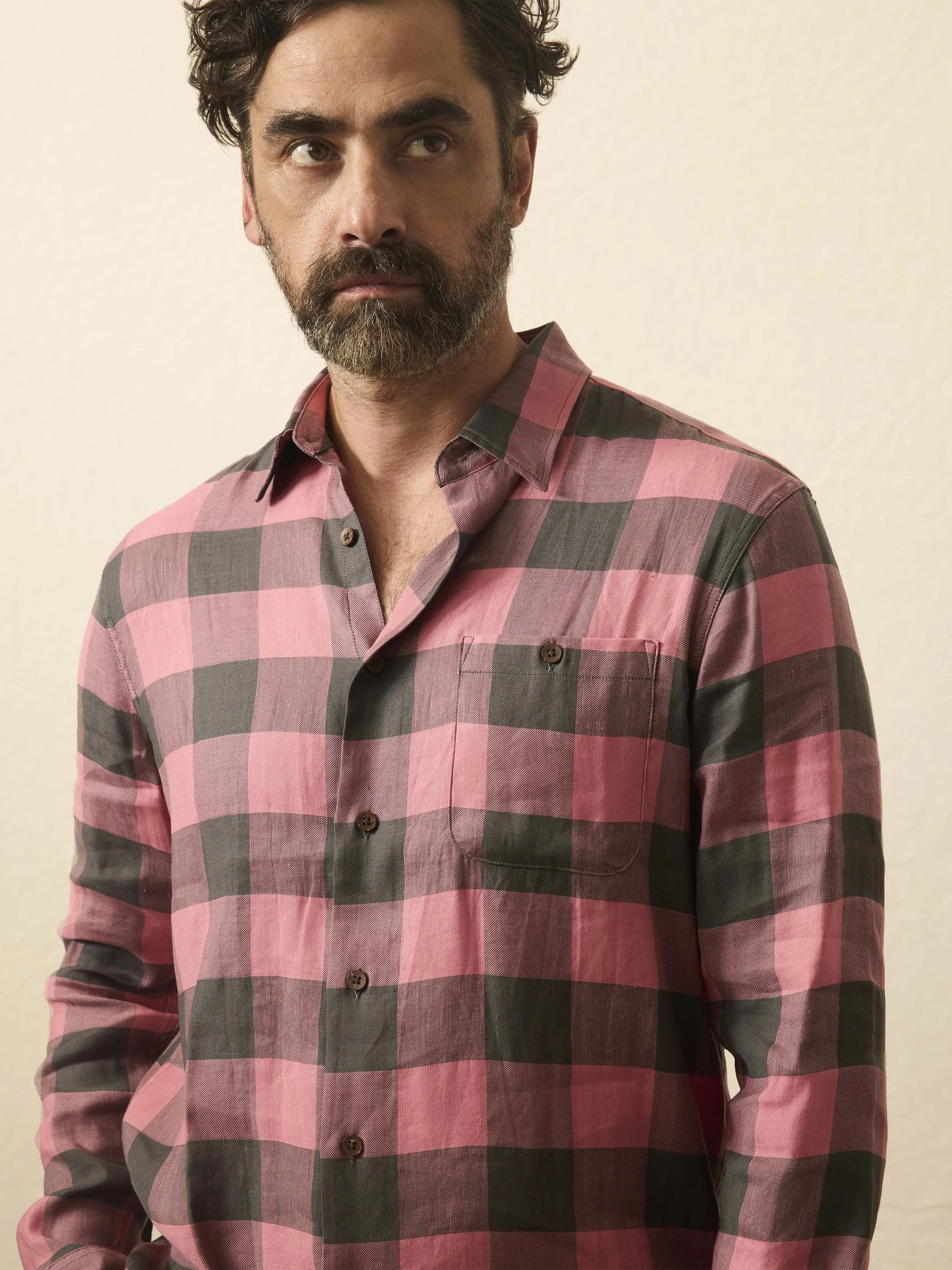 Long-Sleeve Breeze Shirt - Charcoal Red Buffalo sold by Faherty product image thumbnail 5