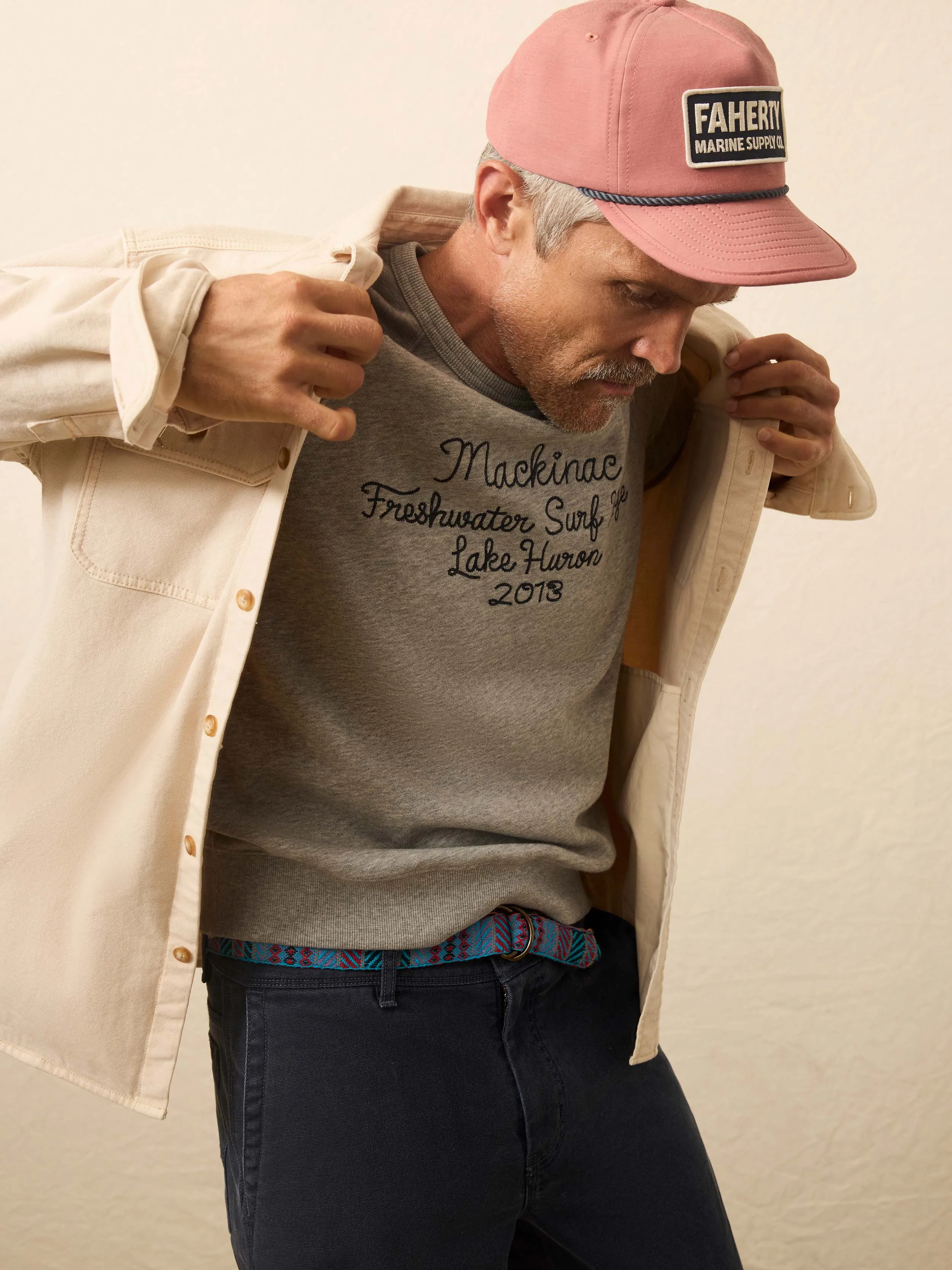 High Standard Fleece Graphic Crew - Silver Ash Heather sold by Faherty product image thumbnail 5