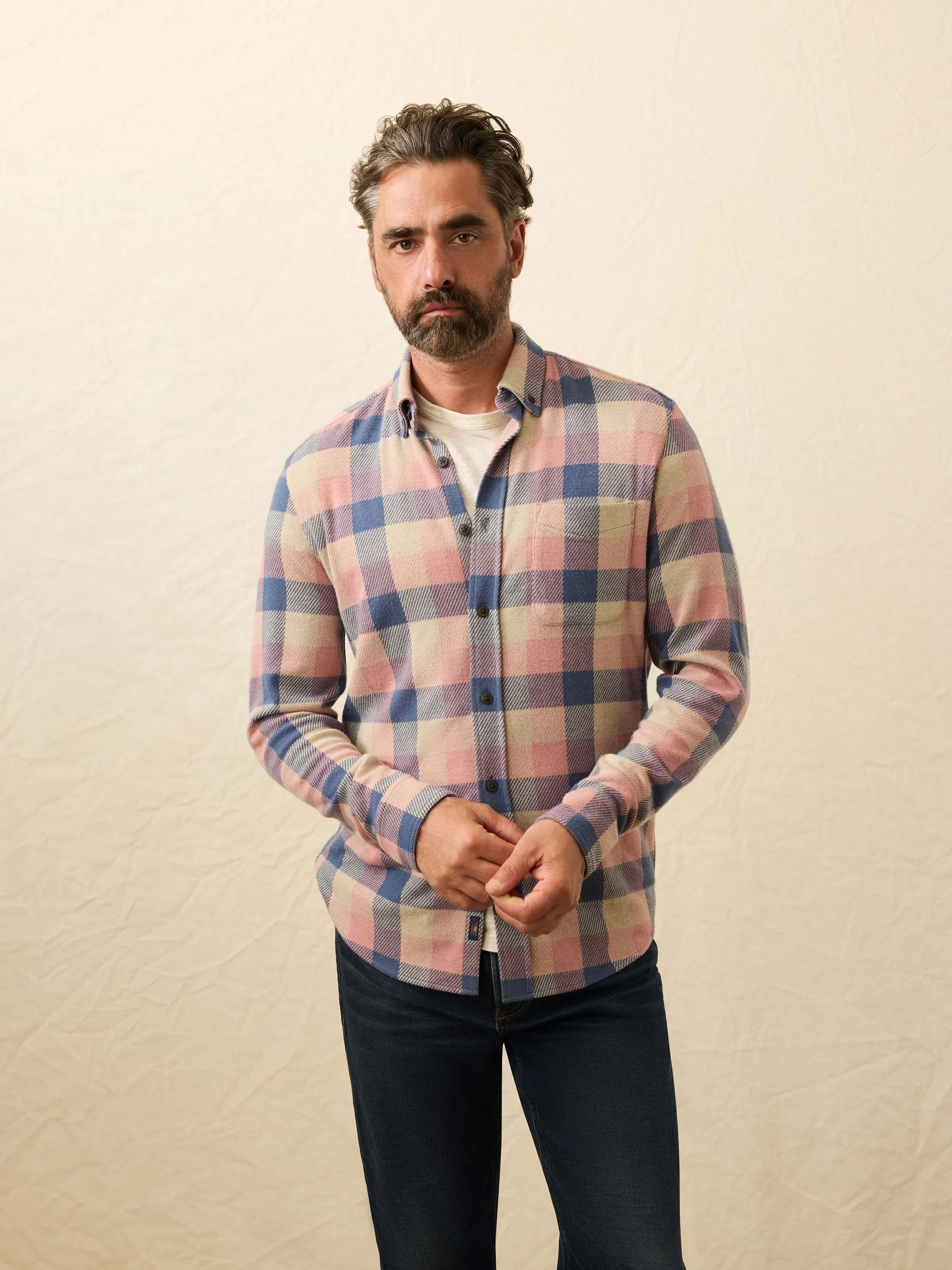 Legend™ Sweater Shirt (Single Pocket) - Copper Navy Buffalo sold by Faherty