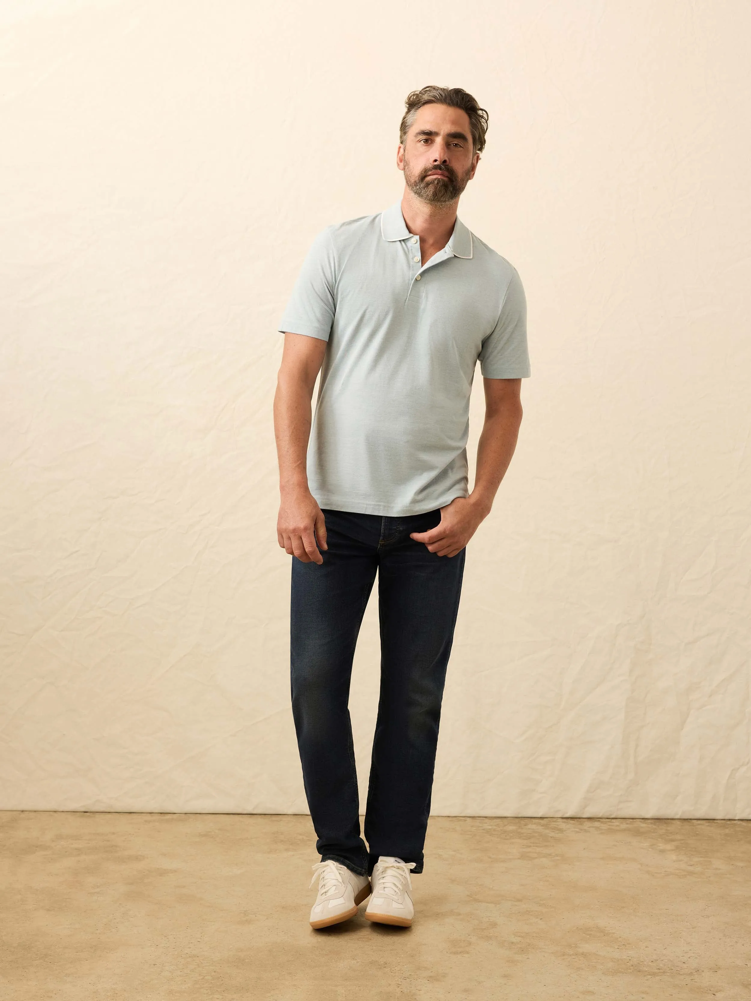Short-Sleeve Movement™ Pique Polo - Huron Blue Melange sold by Faherty product image thumbnail 4
