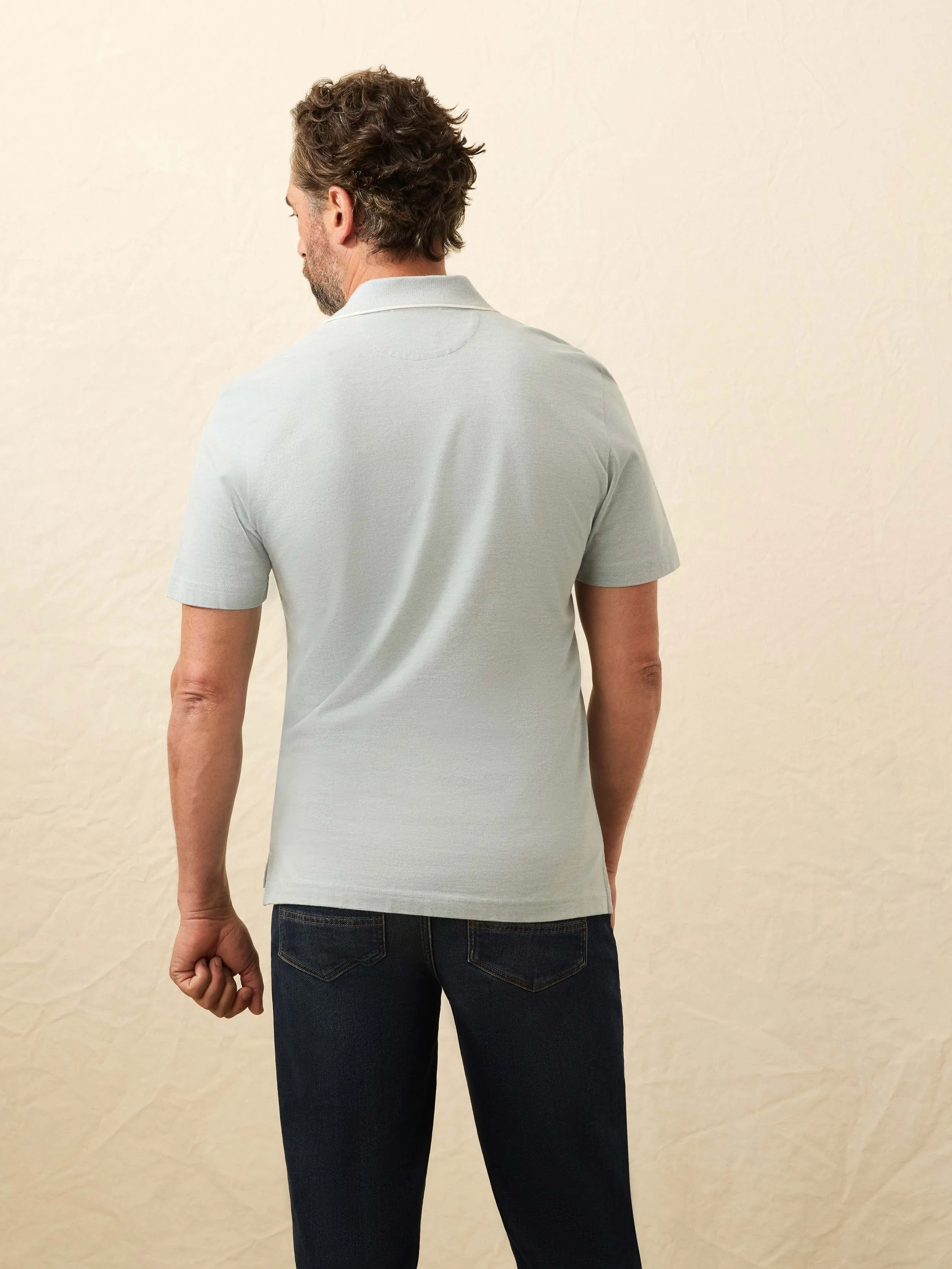 Short-Sleeve Movement™ Pique Polo - Huron Blue Melange sold by Faherty product image thumbnail 3