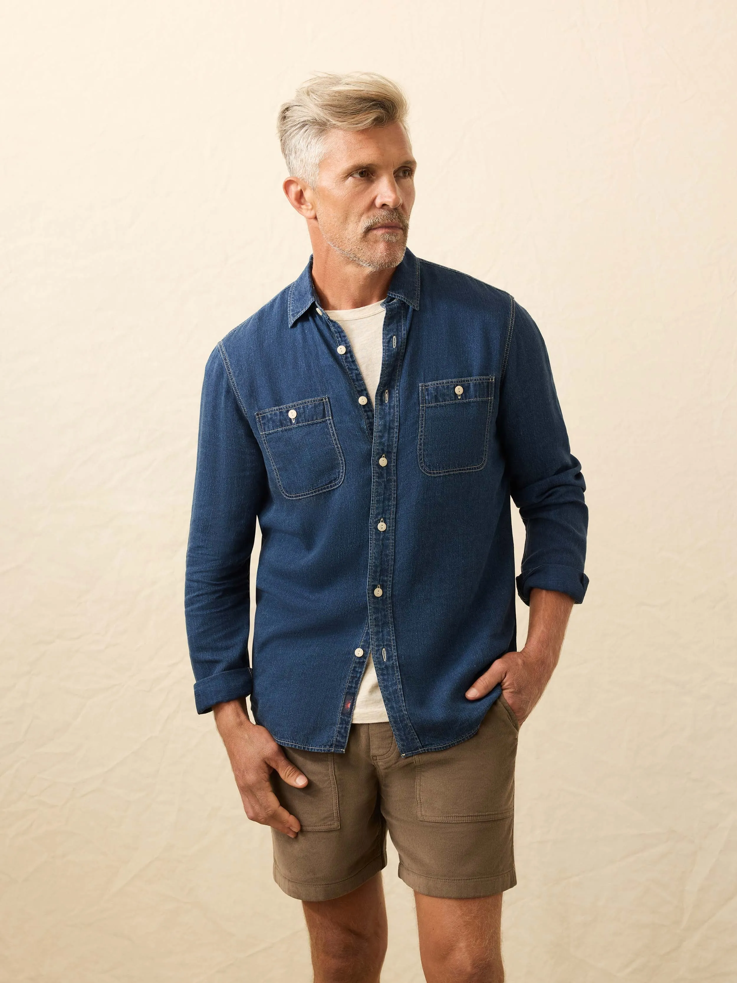 Tried & True Chambray Workshirt - Night Lagoon Wash sold by Faherty
