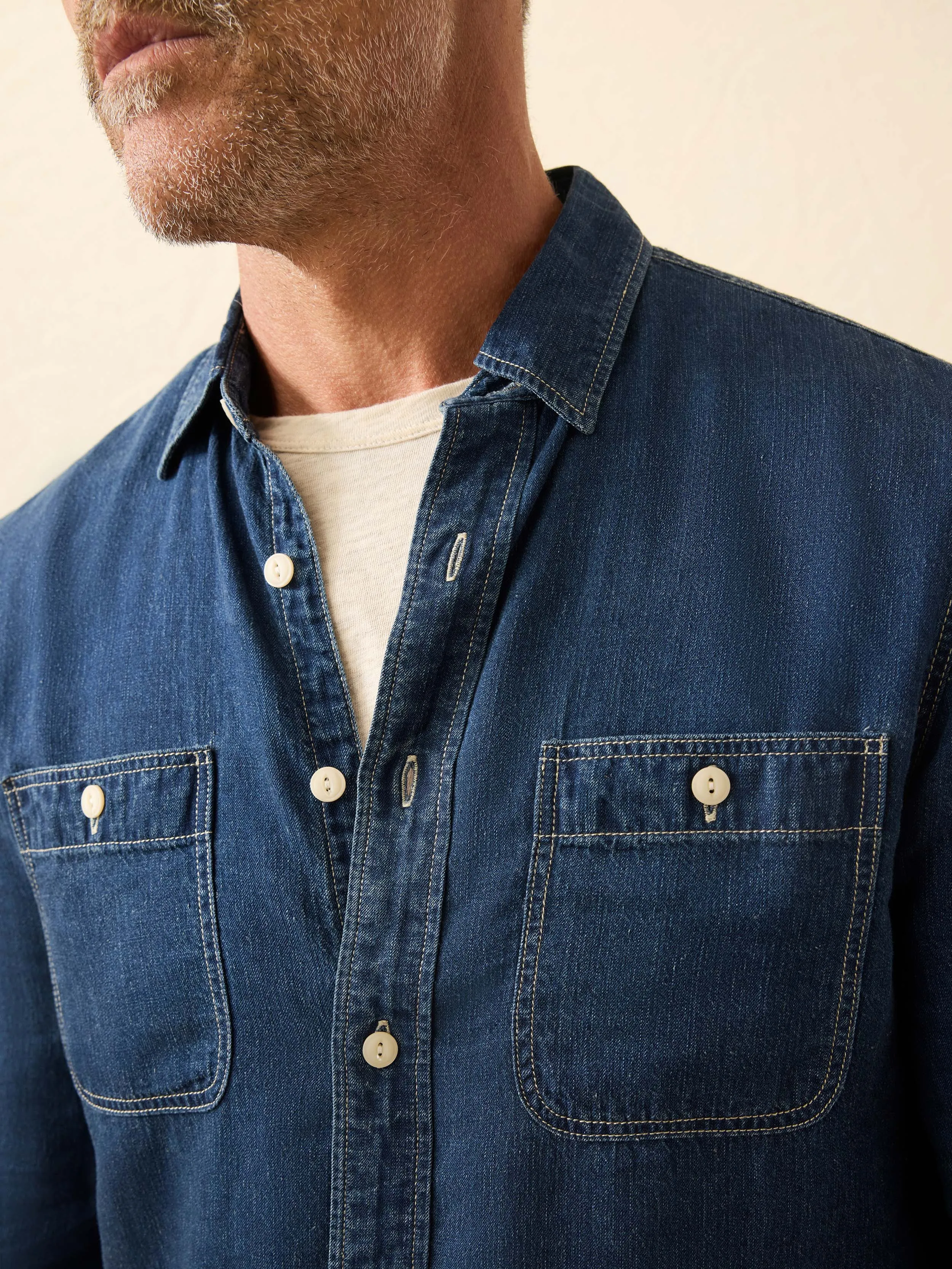 Tried & True Chambray Workshirt - Night Lagoon Wash sold by Faherty product image thumbnail 2