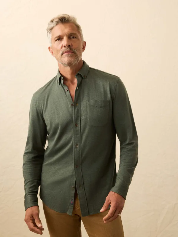 Coastline Knit Shirt - Forest Heather Twill sold by Faherty