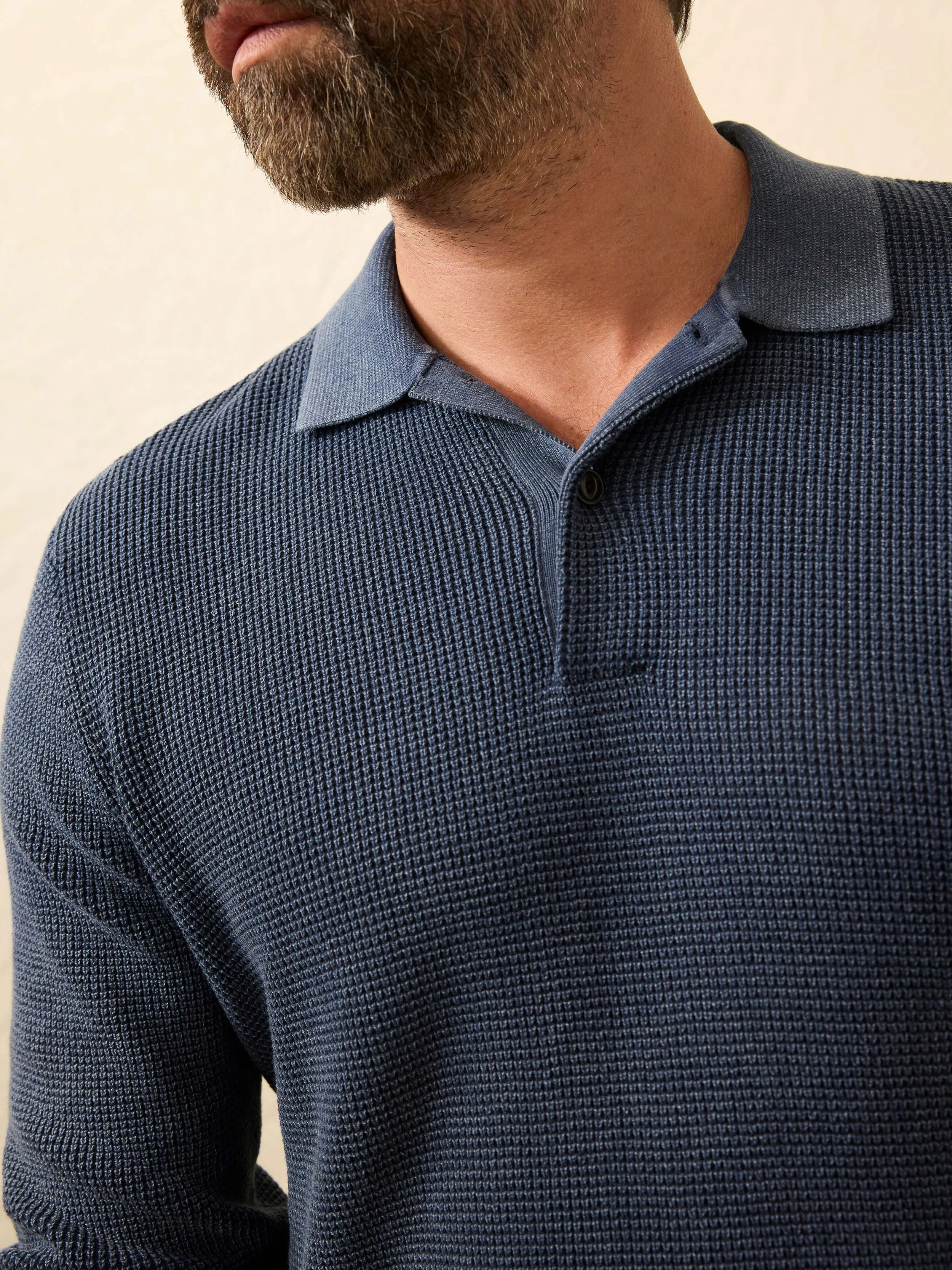 Long-Sleeve Sunwashed Sweater Polo - Blue Nights sold by Faherty product image thumbnail 2