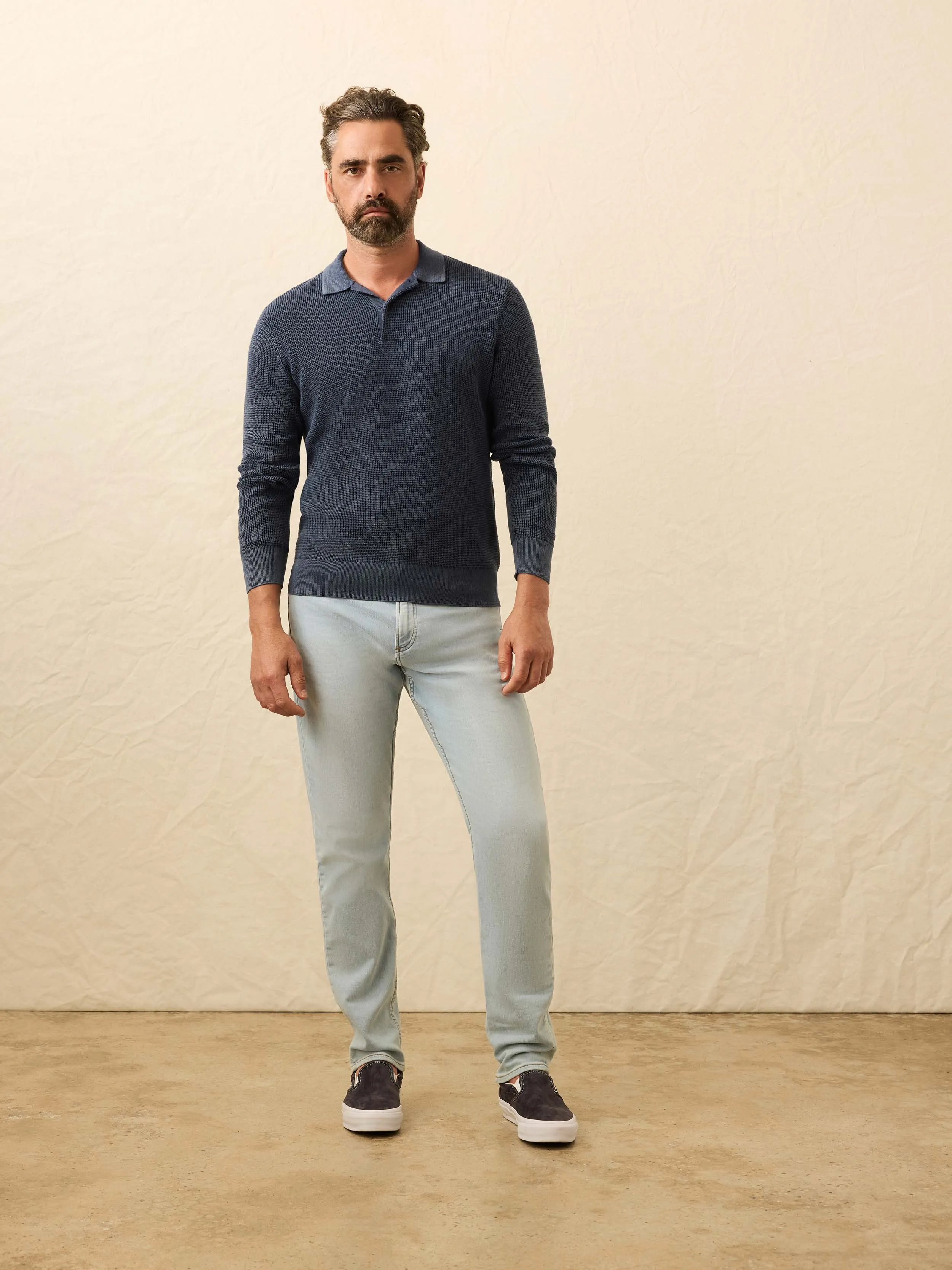 Long-Sleeve Sunwashed Sweater Polo - Blue Nights sold by Faherty product image thumbnail 5