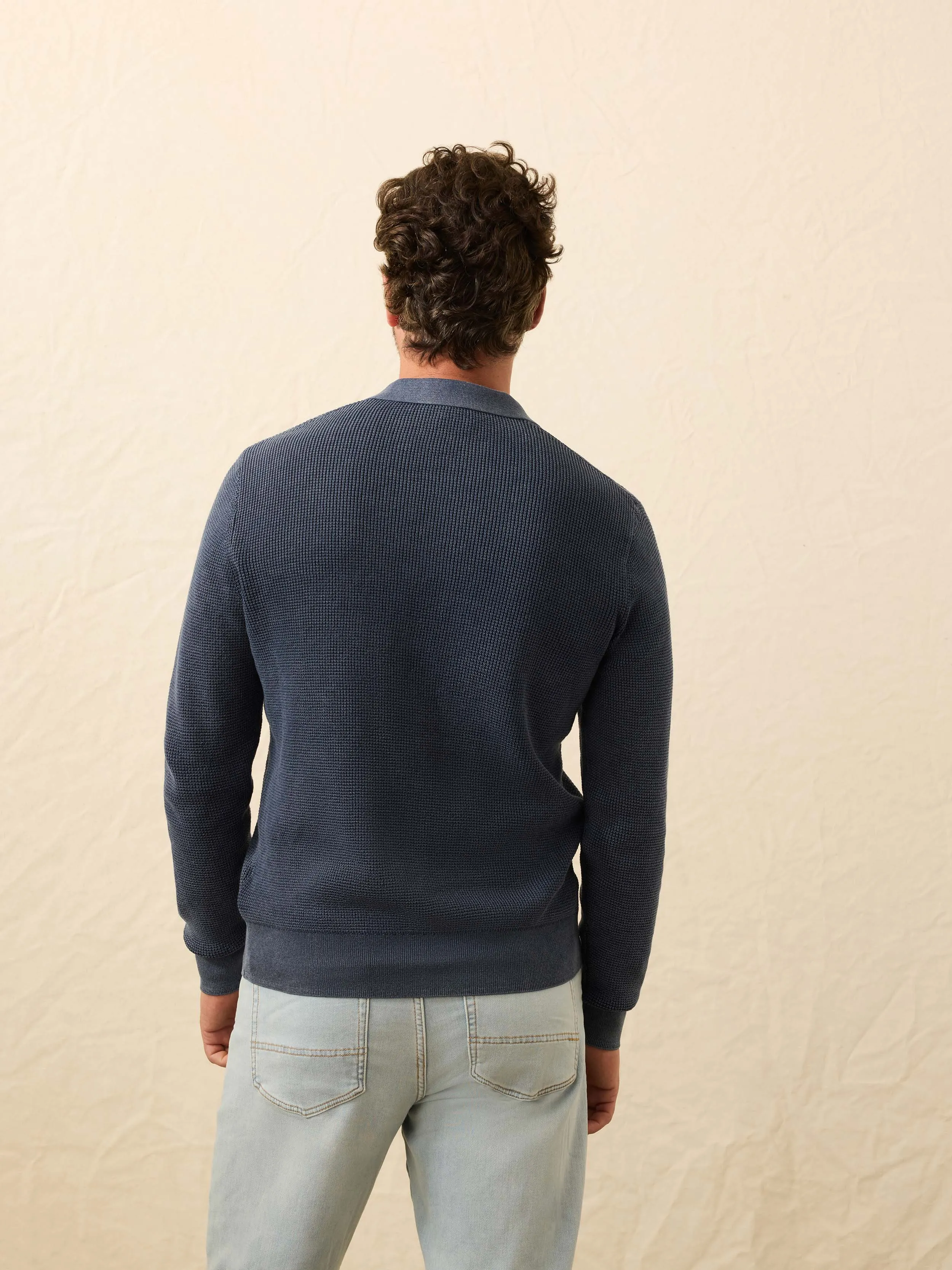Long-Sleeve Sunwashed Sweater Polo - Blue Nights sold by Faherty product image thumbnail 3