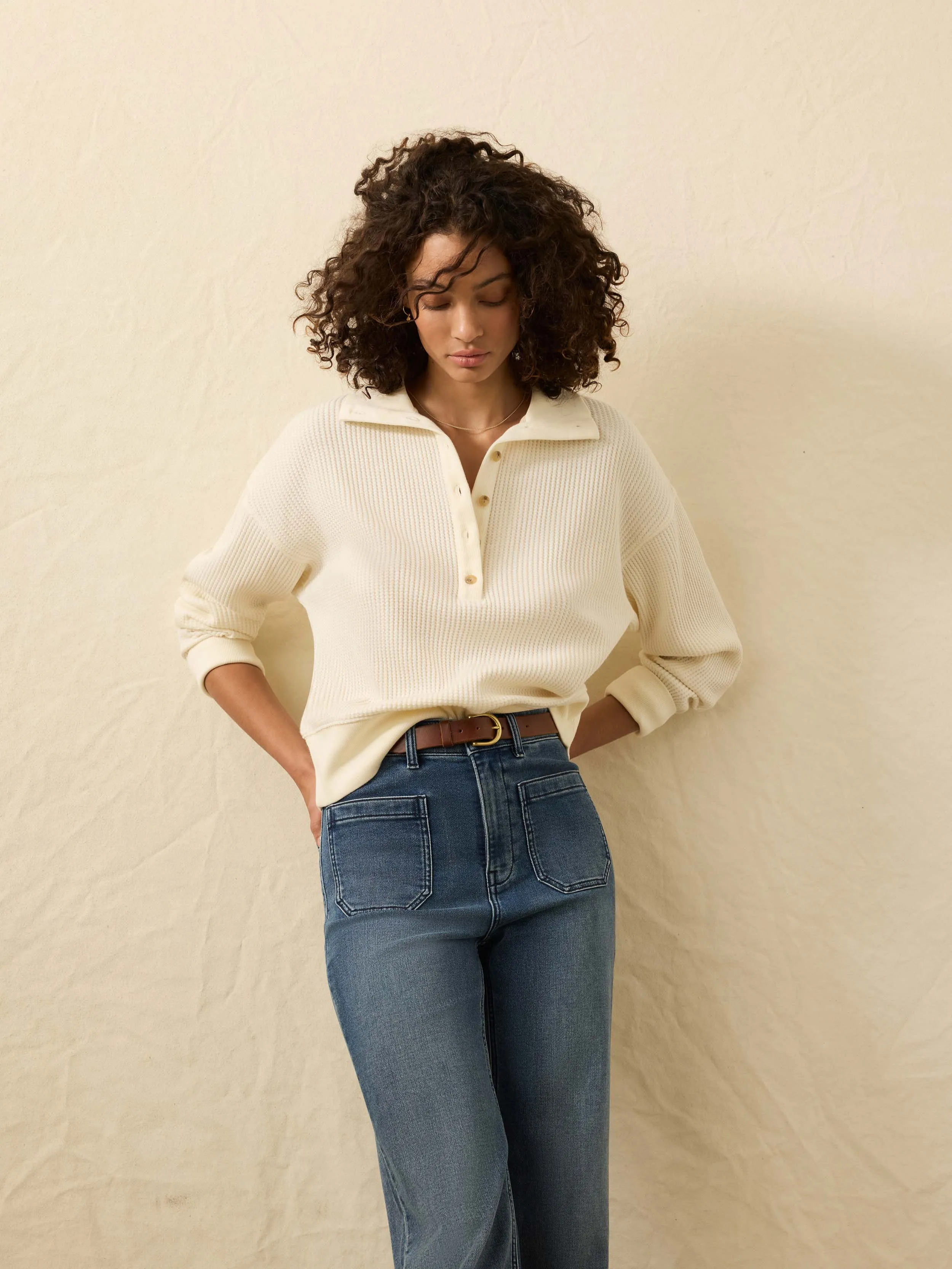Apres Waffle Henley - Coastal Cream sold by Faherty product image thumbnail 4