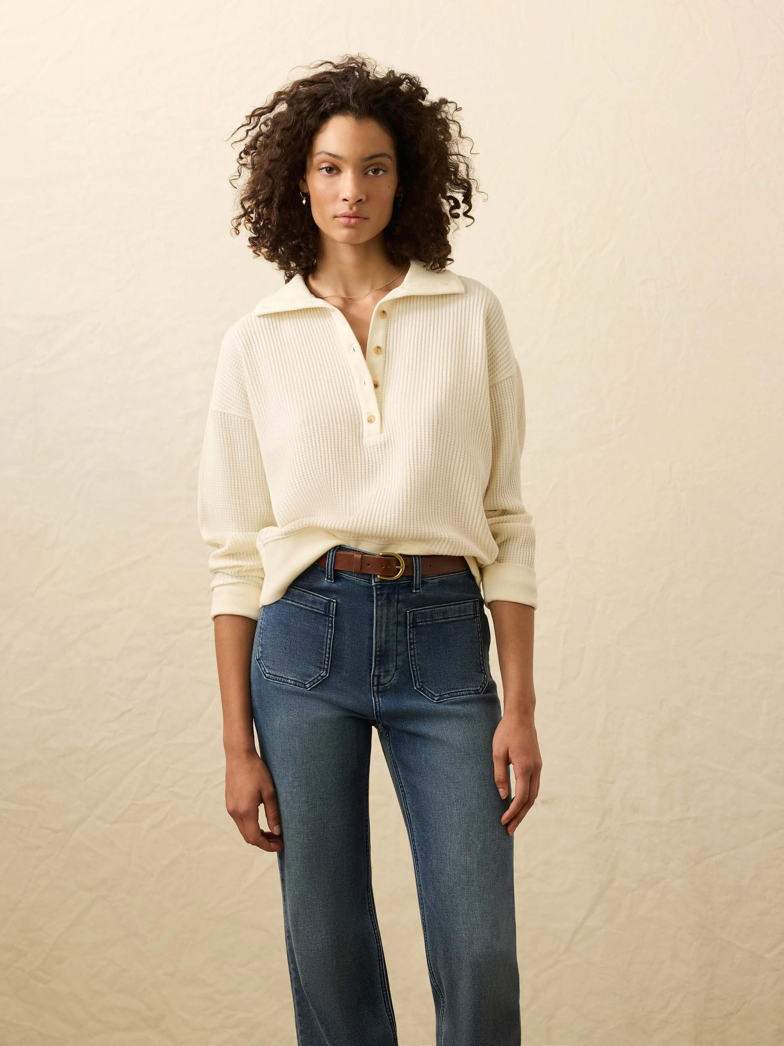 Apres Waffle Henley - Coastal Cream sold by Faherty