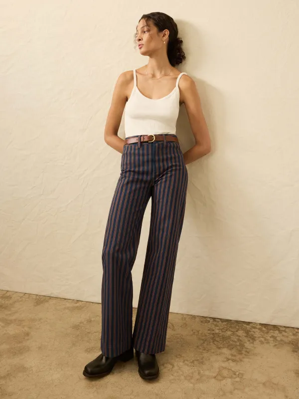 Twill Tide Slim Straight Pant - Midnight Shore Stripe sold by Faherty