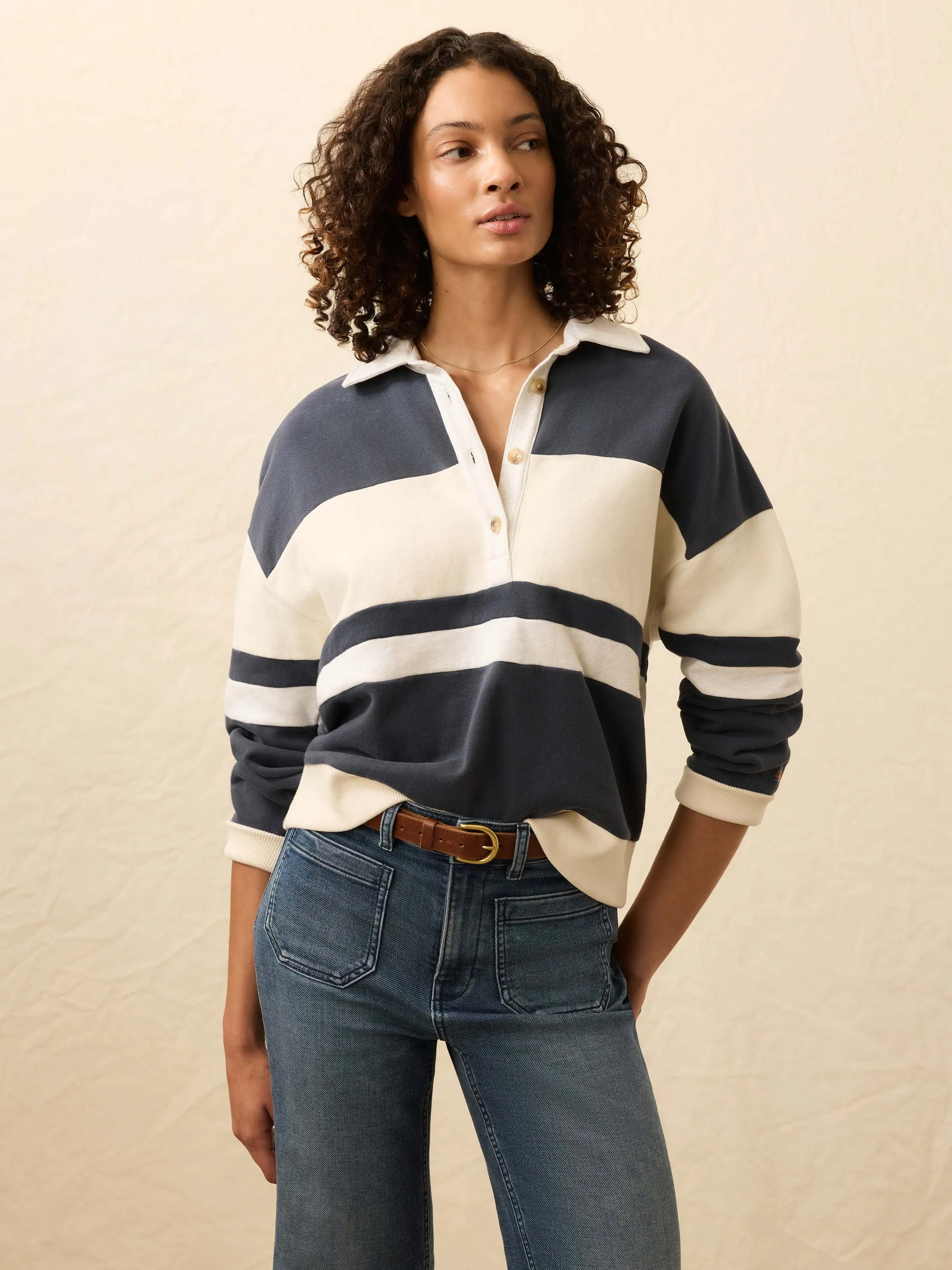 High Standard Fleece Rugby - Retro Moon sold by Faherty