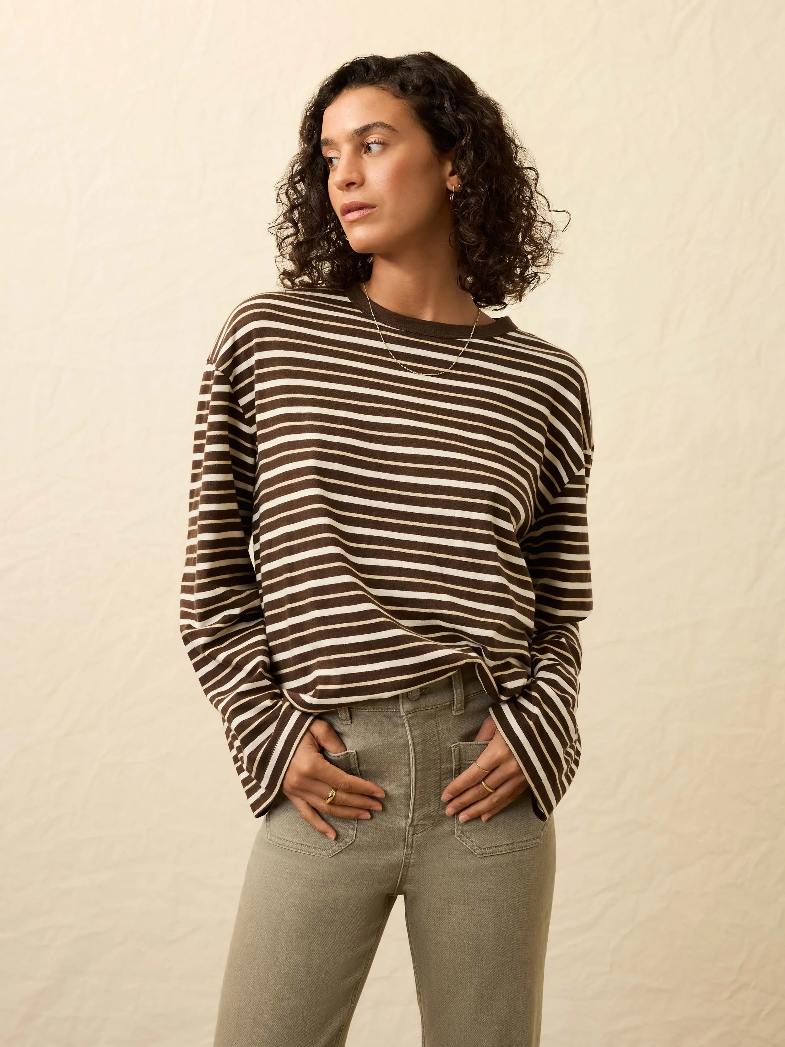 Sunwashed Long-Sleeve Retro Tee - Sand Drift Stripe sold by Faherty