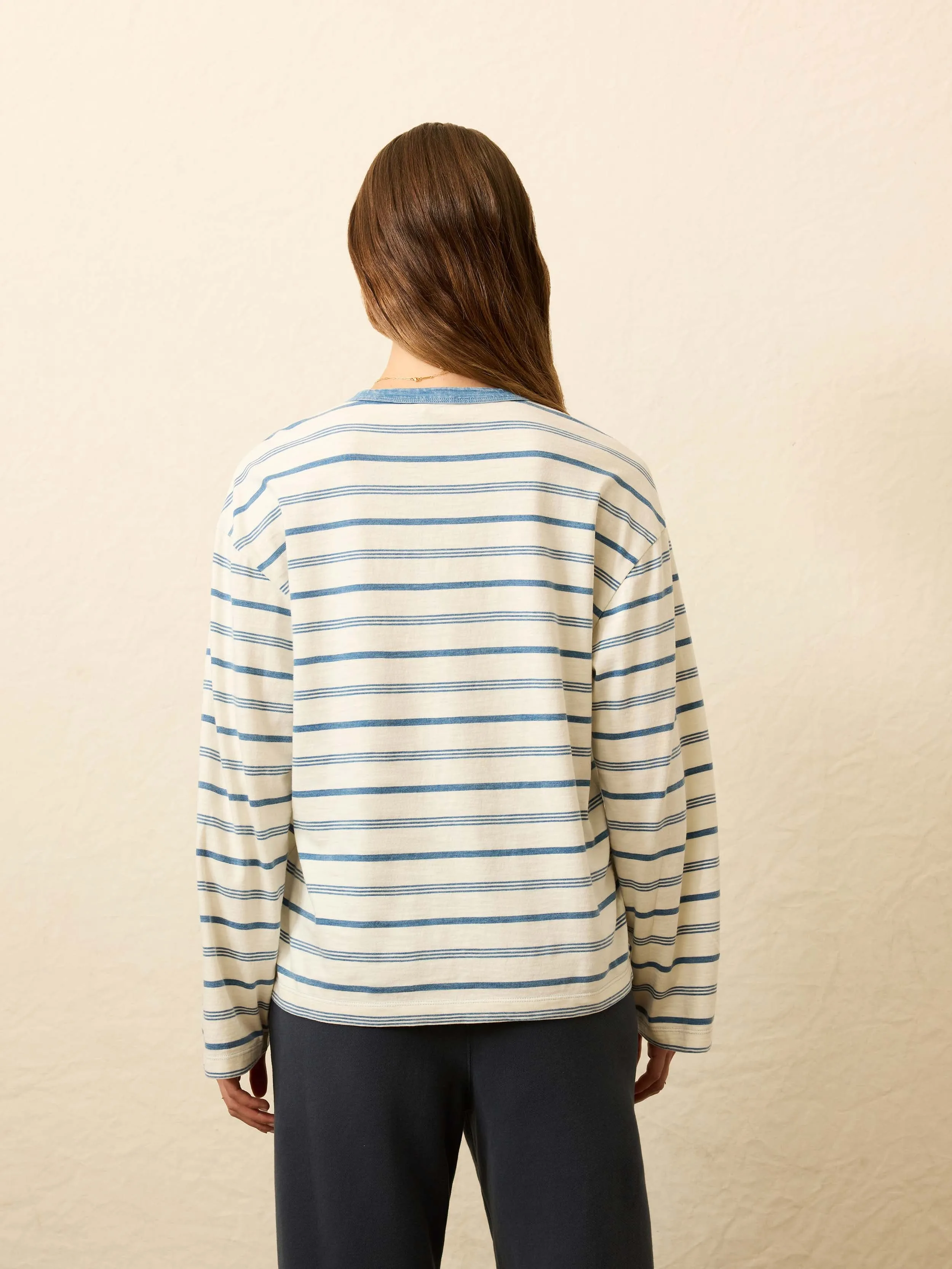 Sunwashed Long-Sleeve Retro Tee - Indigo Tidelines sold by Faherty product image thumbnail 5