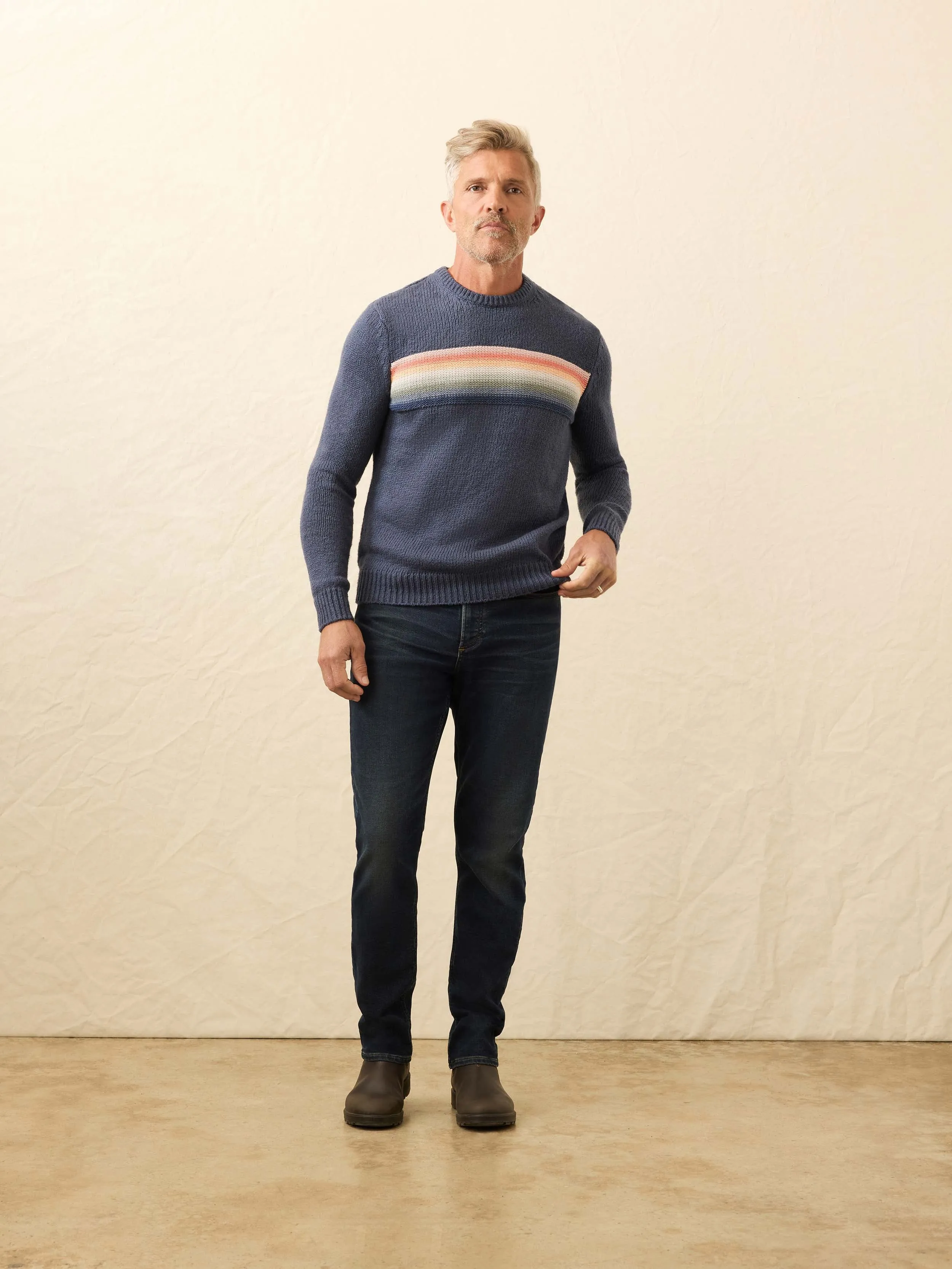 Heirloom Cotton Crewneck Sweater - Navy Lake Torch Stripe sold by Faherty product image thumbnail 4