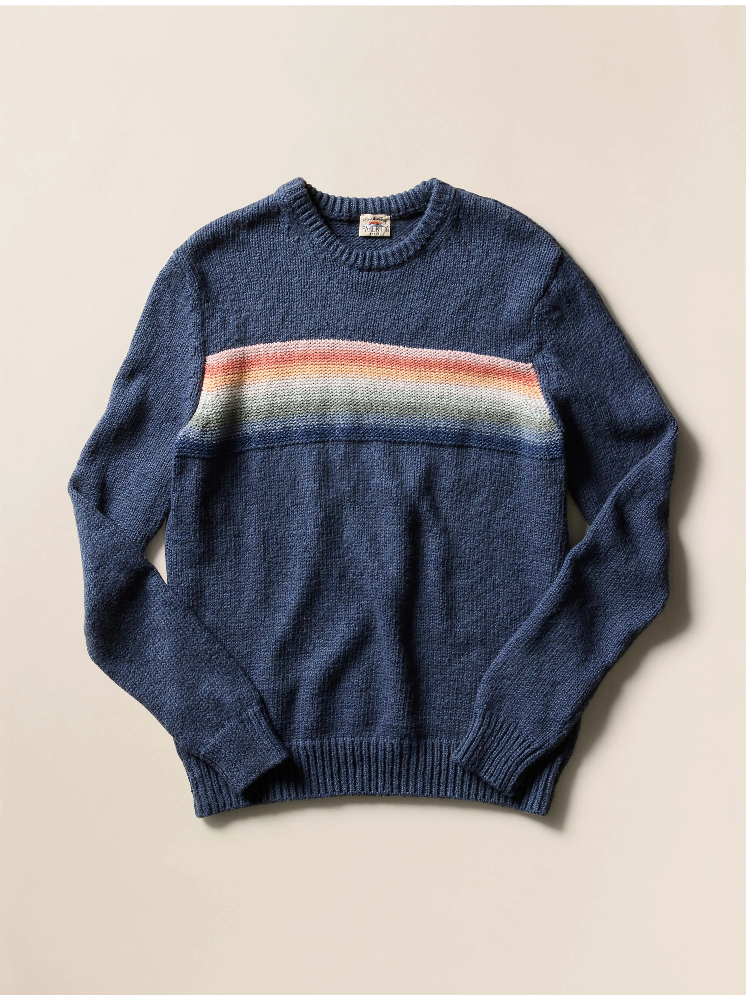 Heirloom Cotton Crewneck Sweater - Navy Lake Torch Stripe sold by Faherty product image thumbnail 5