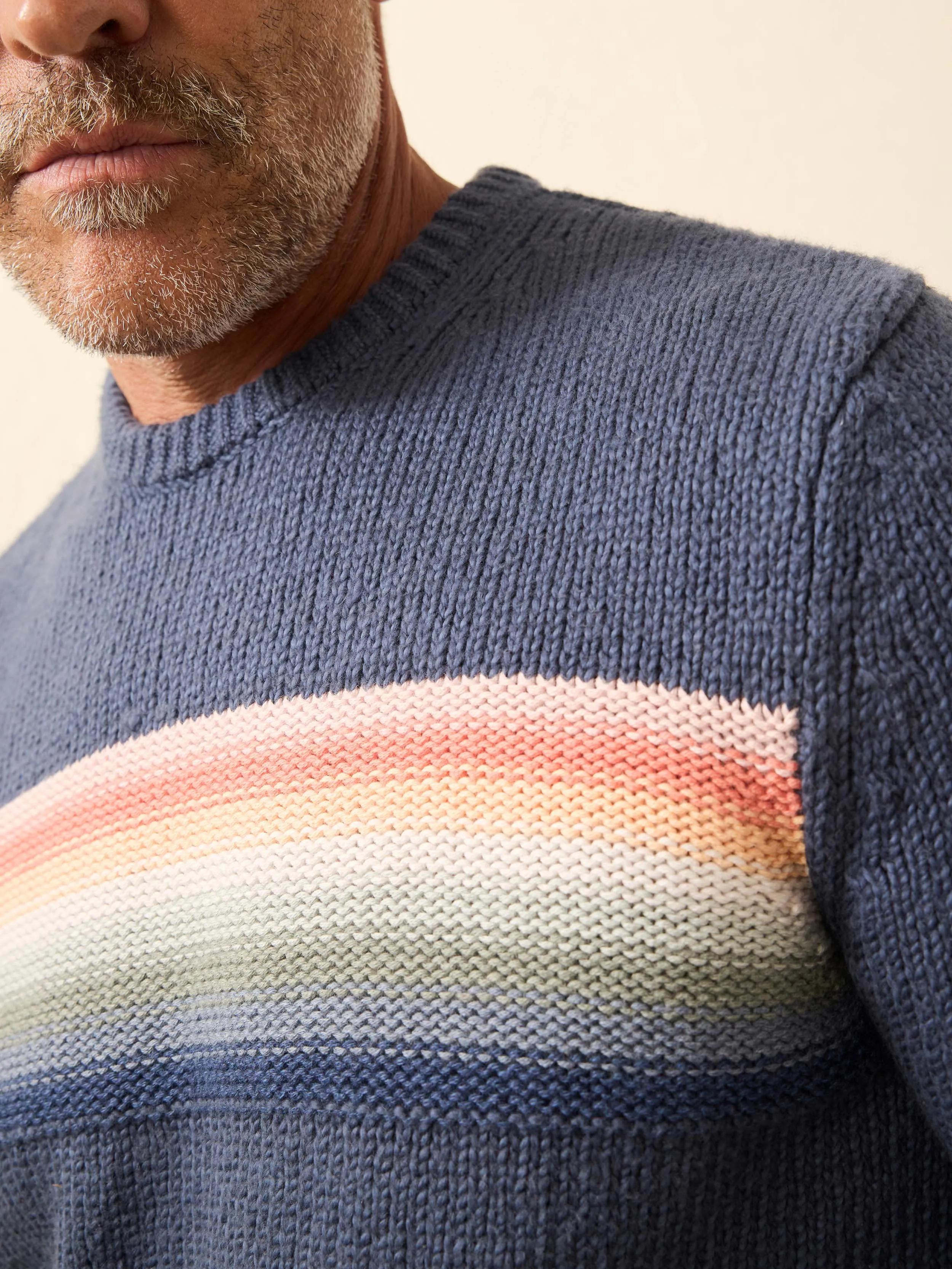 Heirloom Cotton Crewneck Sweater - Navy Lake Torch Stripe sold by Faherty product image thumbnail 2