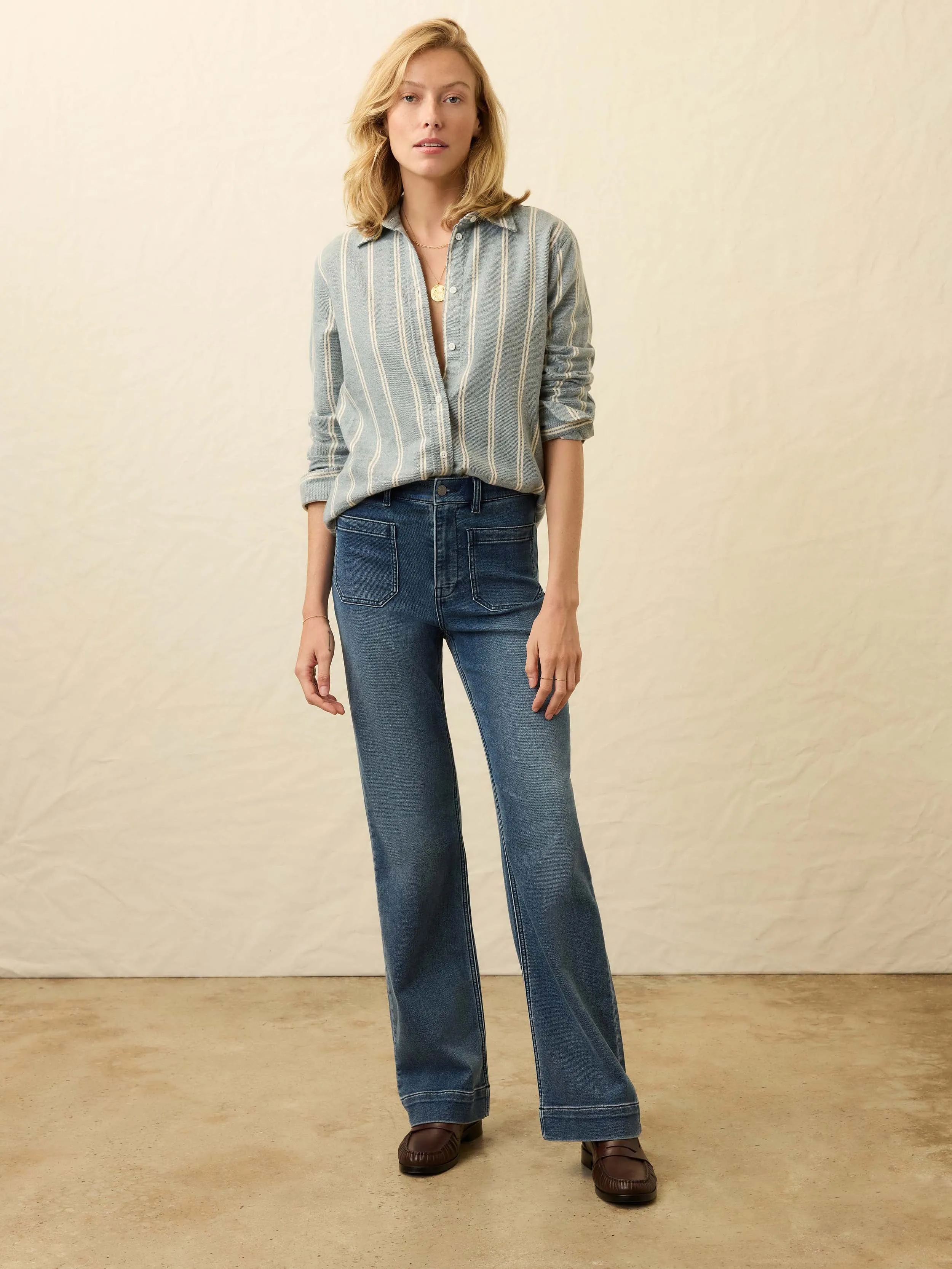 Heirloom Portuguese Flannel Relaxed Shirt - Blue Cove Stripe sold by Faherty product image thumbnail 3