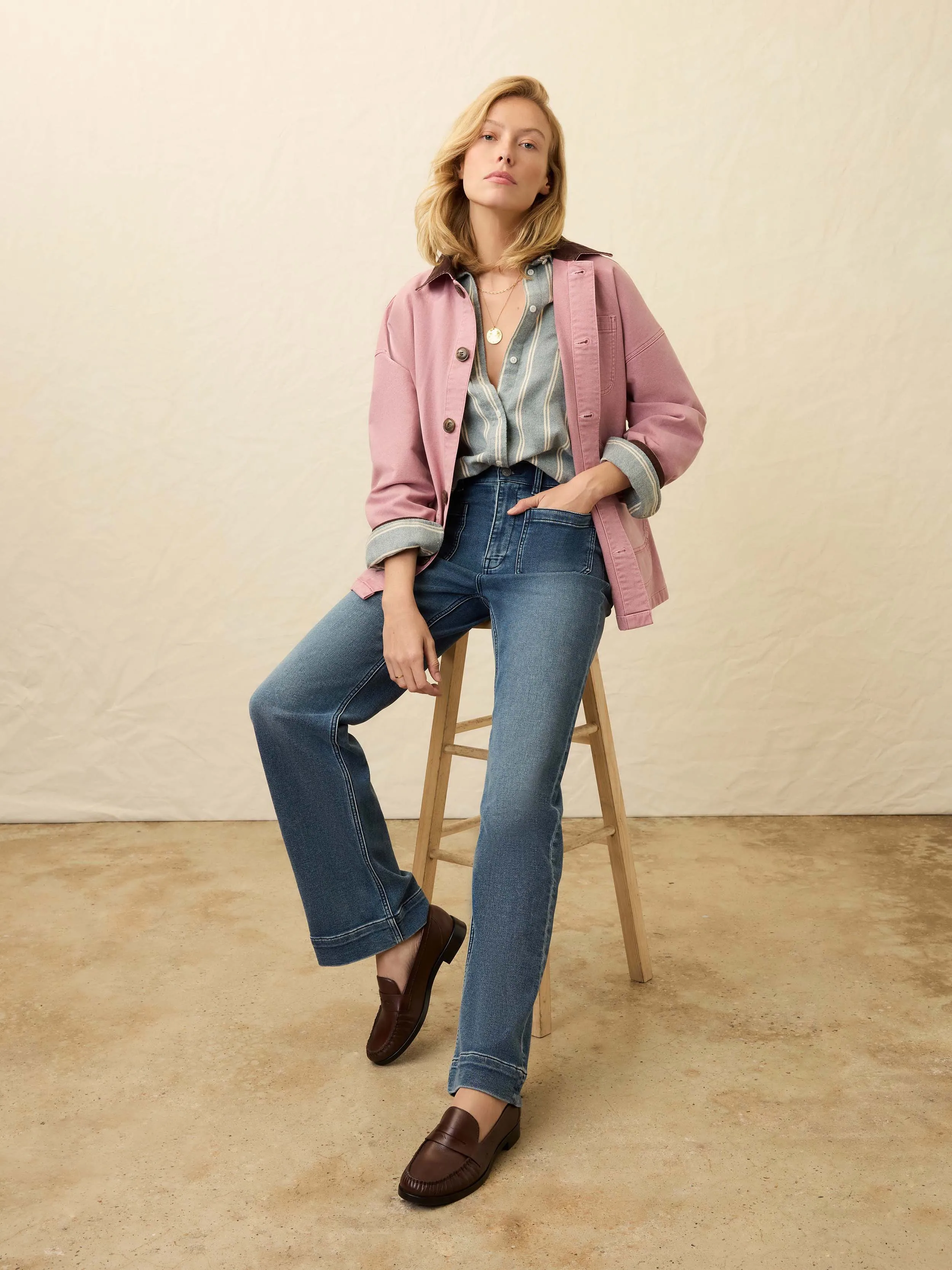 Heirloom Portuguese Flannel Relaxed Shirt - Blue Cove Stripe sold by Faherty product image thumbnail 4