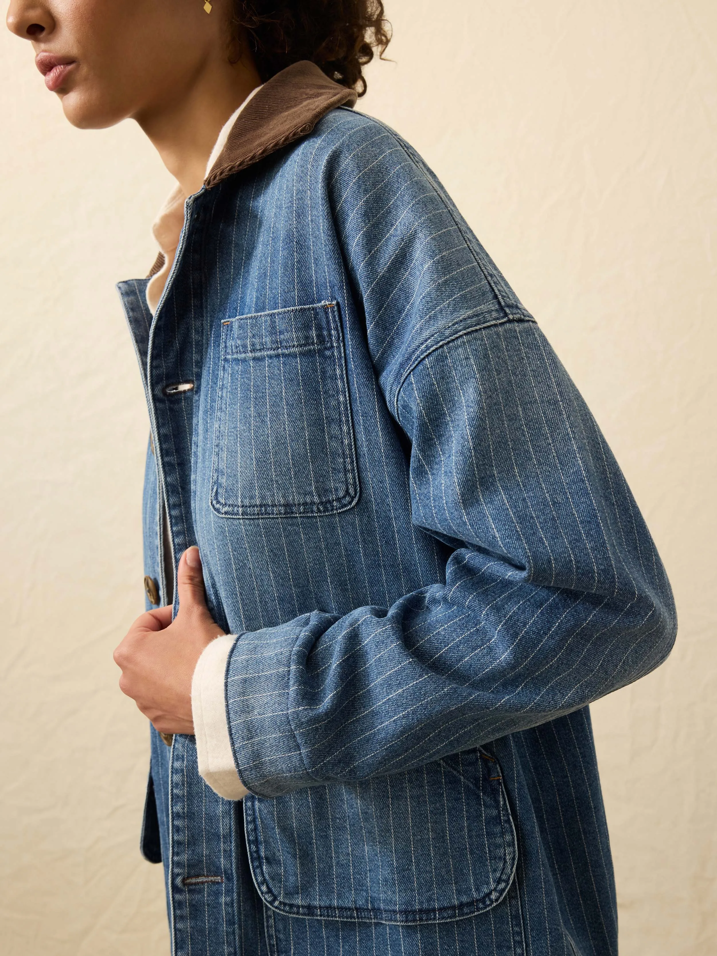 Sunwashed Denim Barn Jacket - Dusk Stripe Wash sold by Faherty product image thumbnail 5