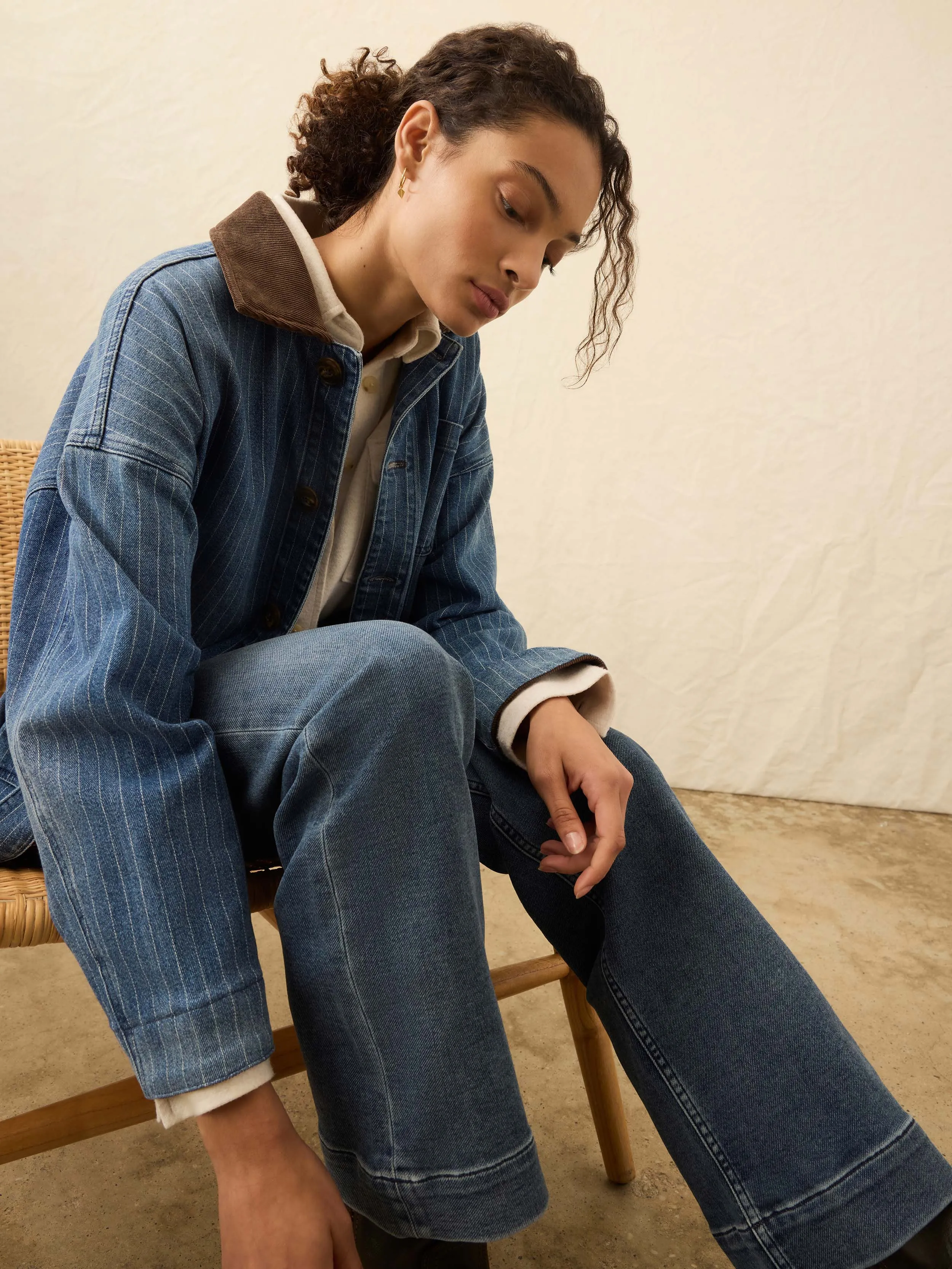 Sunwashed Denim Barn Jacket - Dusk Stripe Wash sold by Faherty product image thumbnail 2