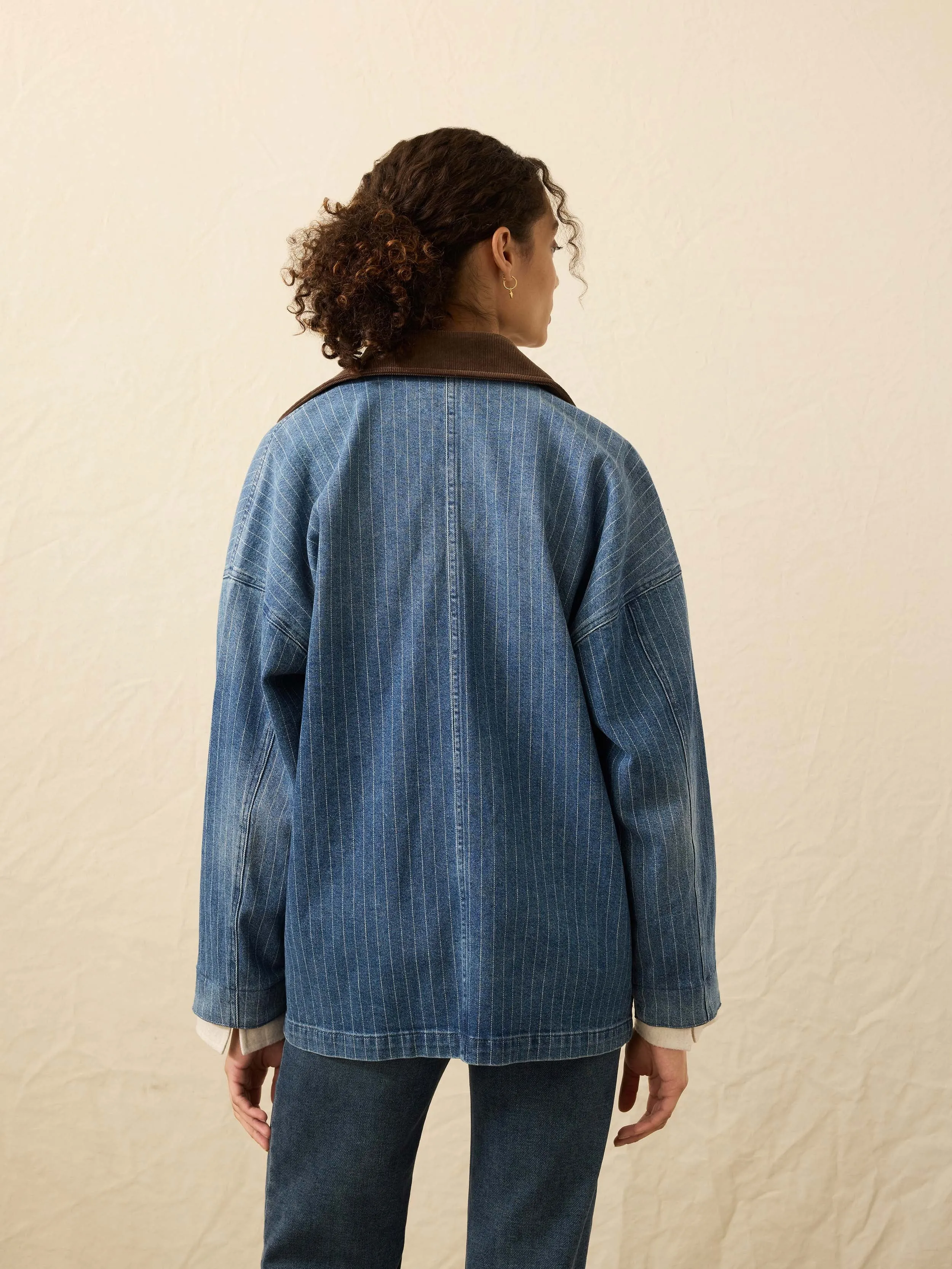 Sunwashed Denim Barn Jacket - Dusk Stripe Wash sold by Faherty product image thumbnail 4