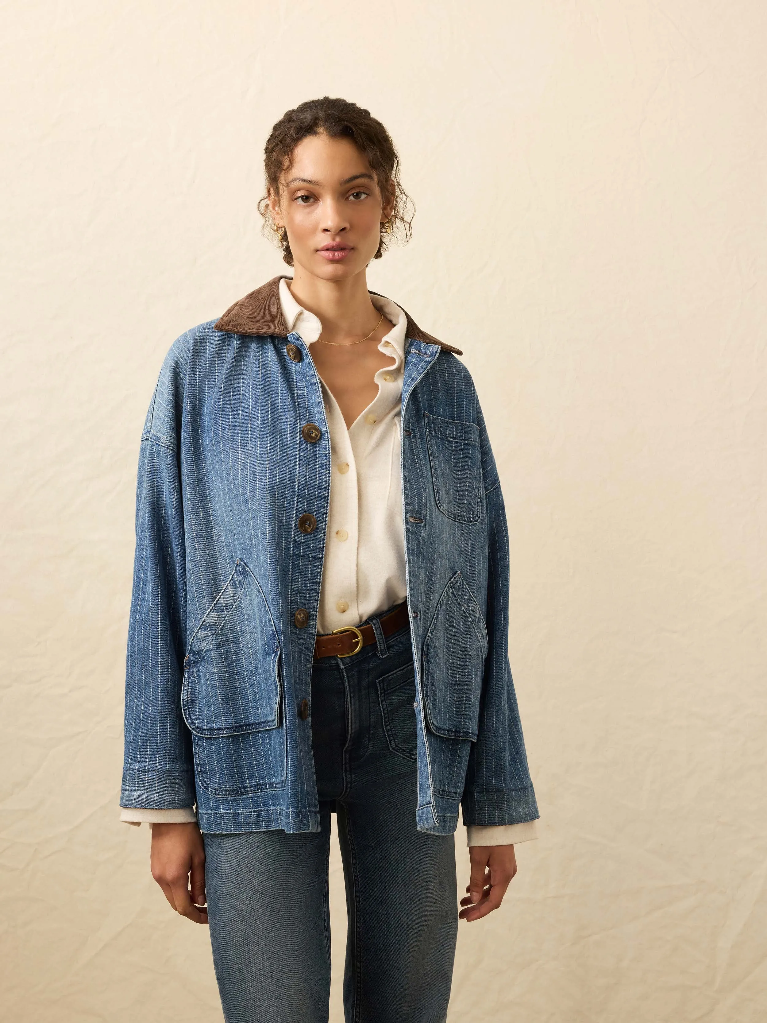 Sunwashed Denim Barn Jacket - Dusk Stripe Wash sold by Faherty product image thumbnail 3