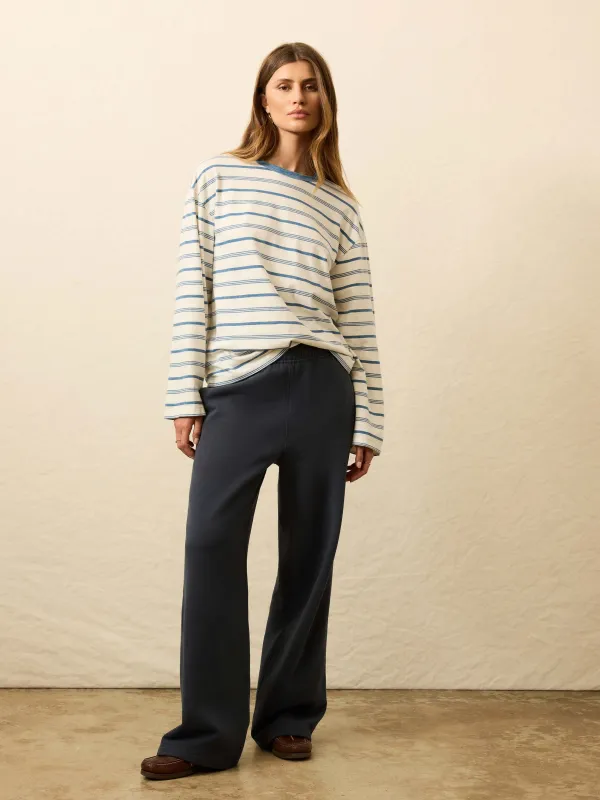 High Standard Fleece Wide Leg Sweatpant - Blue Nights sold by Faherty