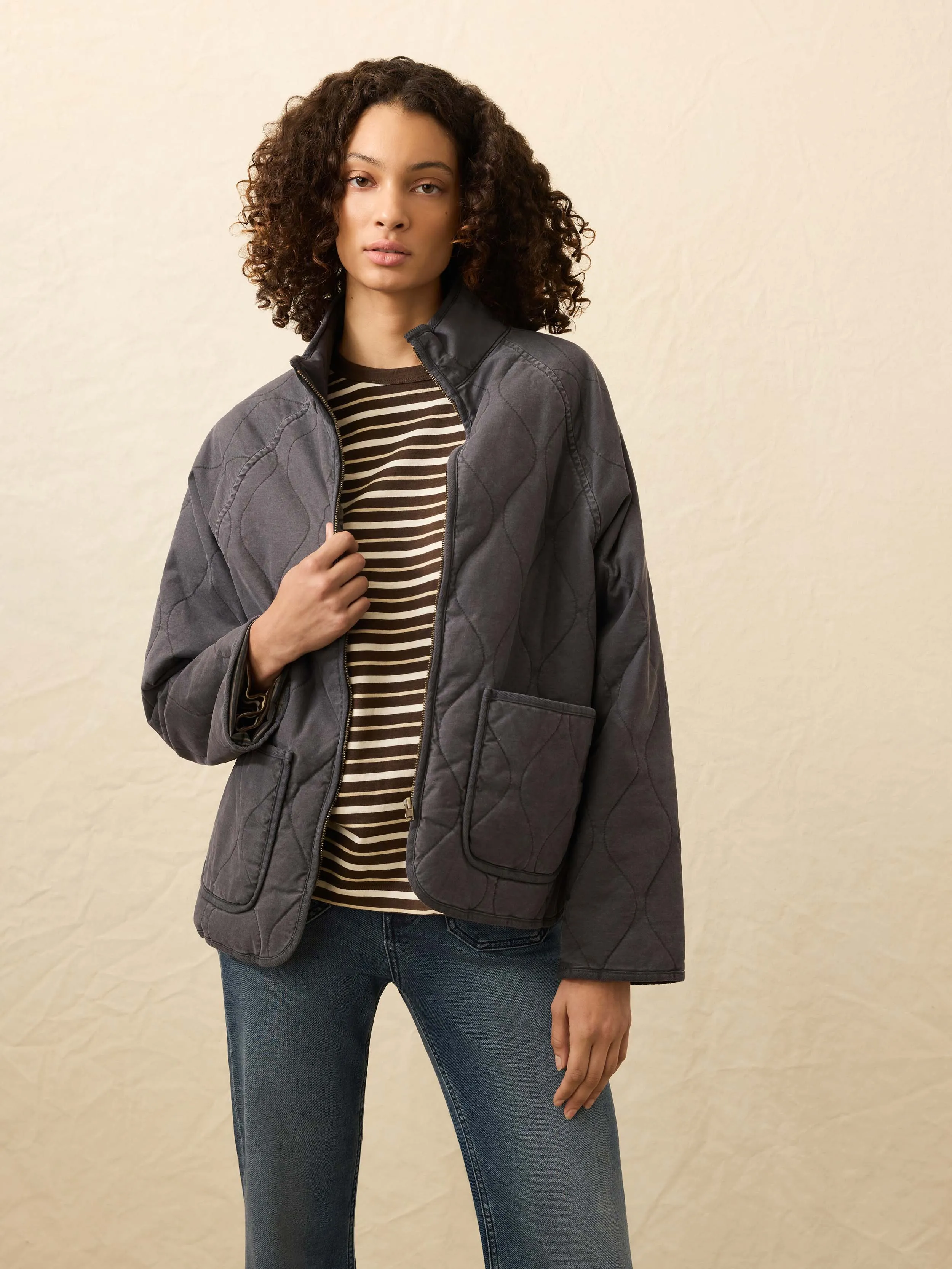 Sunwashed Quilted Jacket - Washed Charcoal sold by Faherty