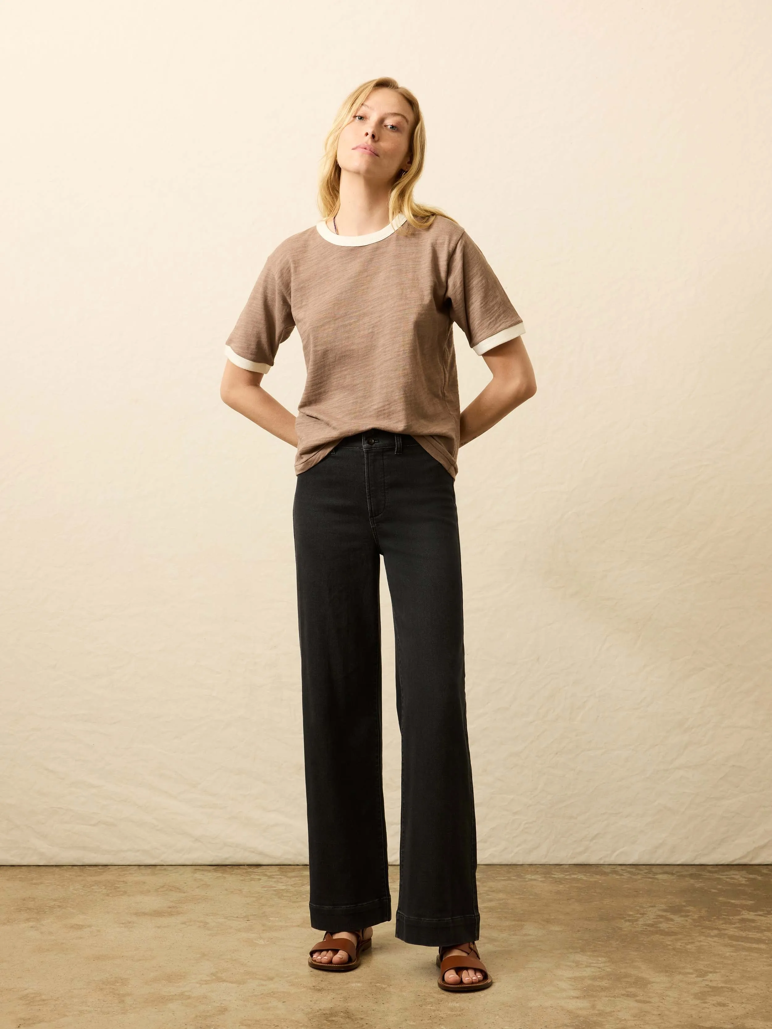 Stretch Terry Sailor Trouser - Onyx Black sold by Faherty