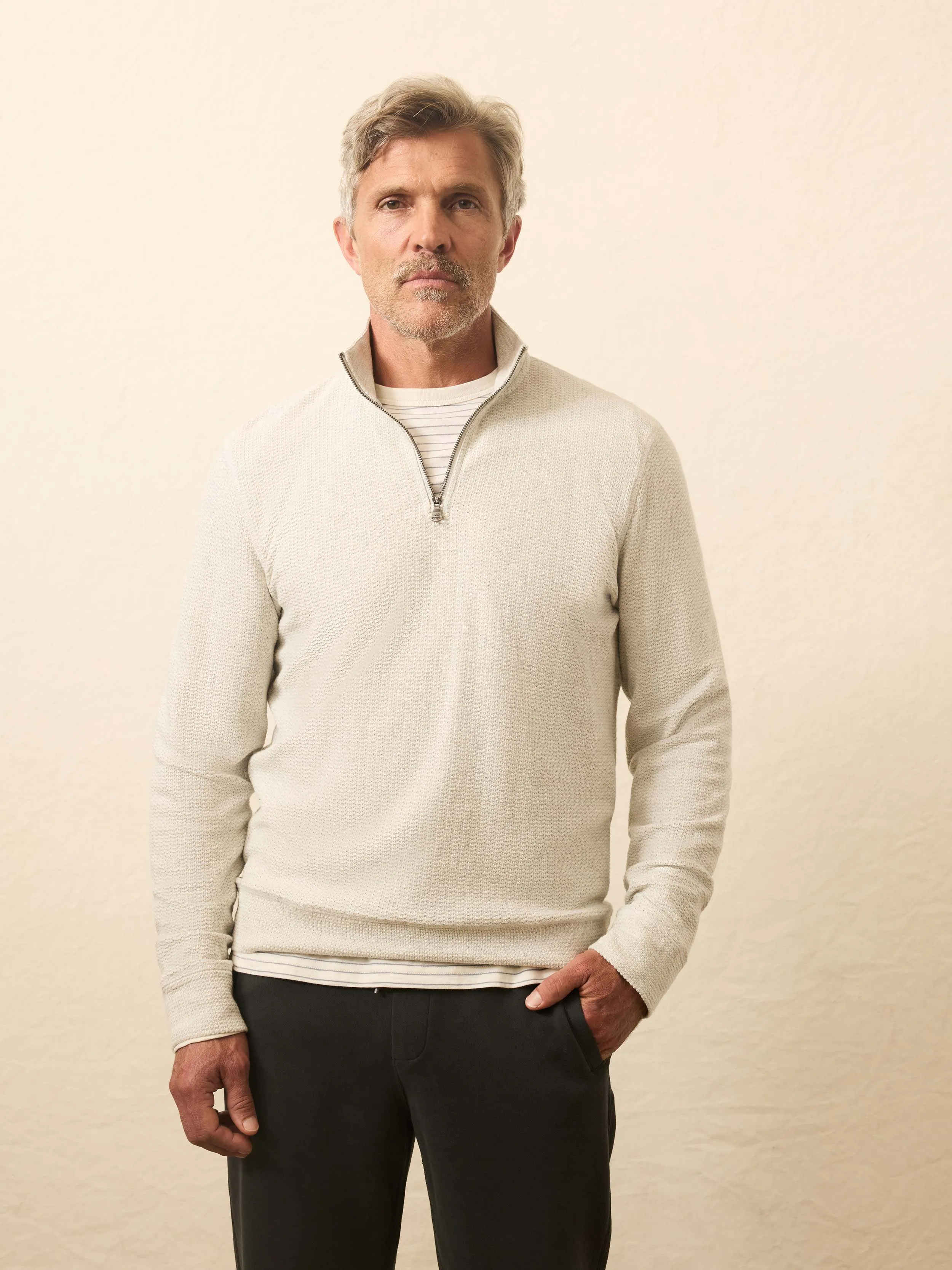 Textured Knit Quarter Zip - Snow Grey Heather sold by Faherty
