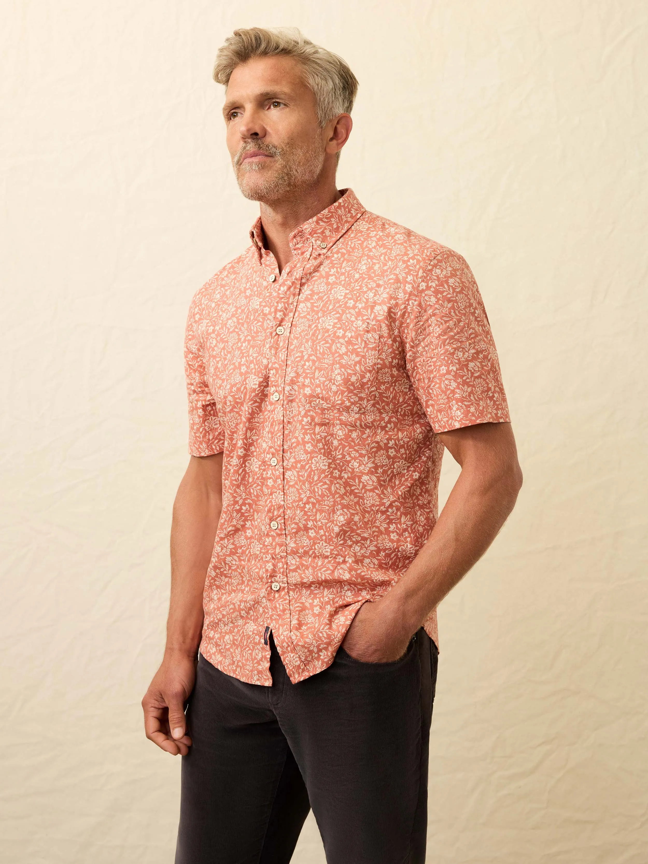 Short- Sleeve Breeze Shirt - Coral Beach Floral sold by Faherty