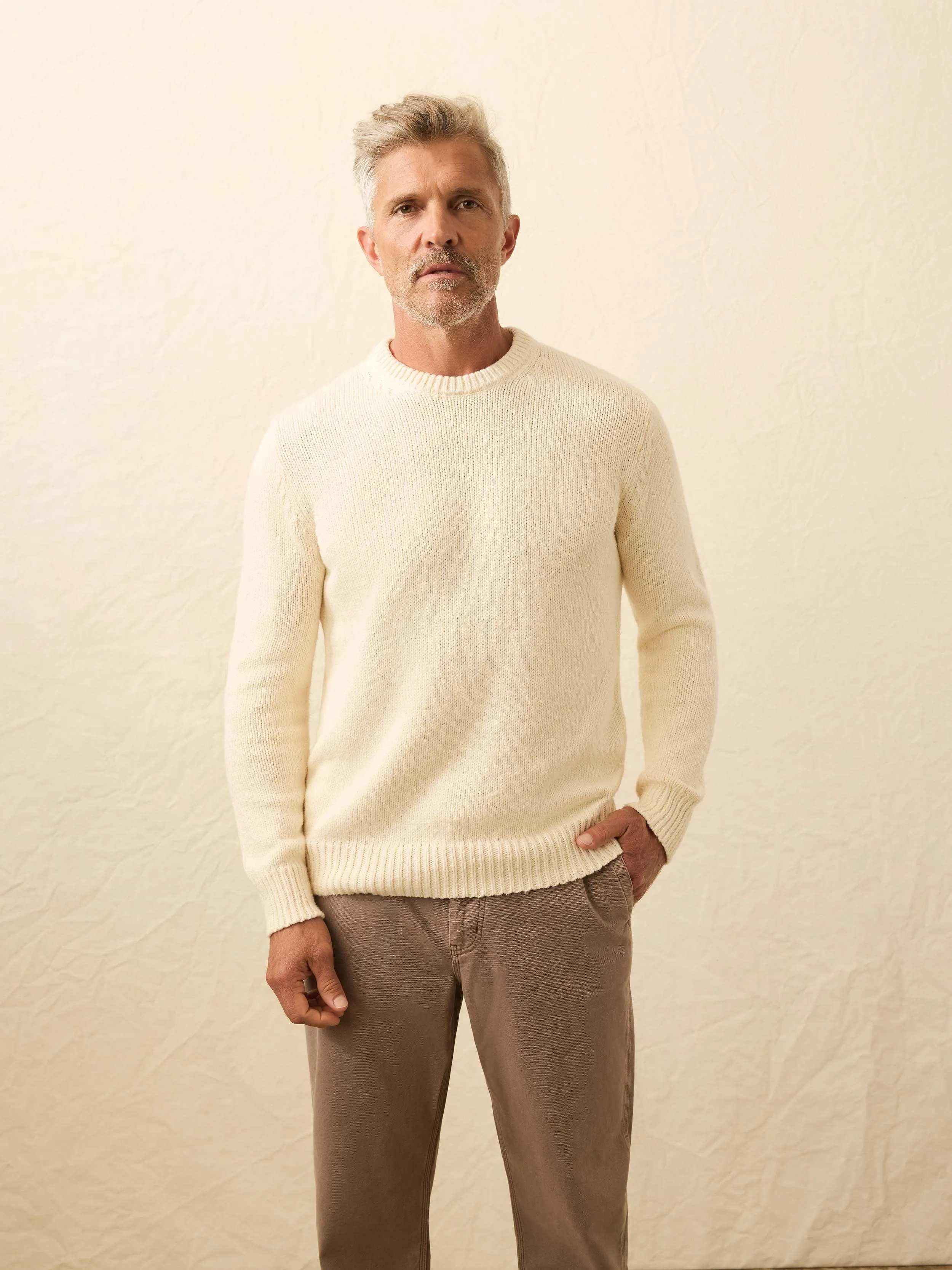 Heirloom Cotton Crewneck Sweater - Bone sold by Faherty