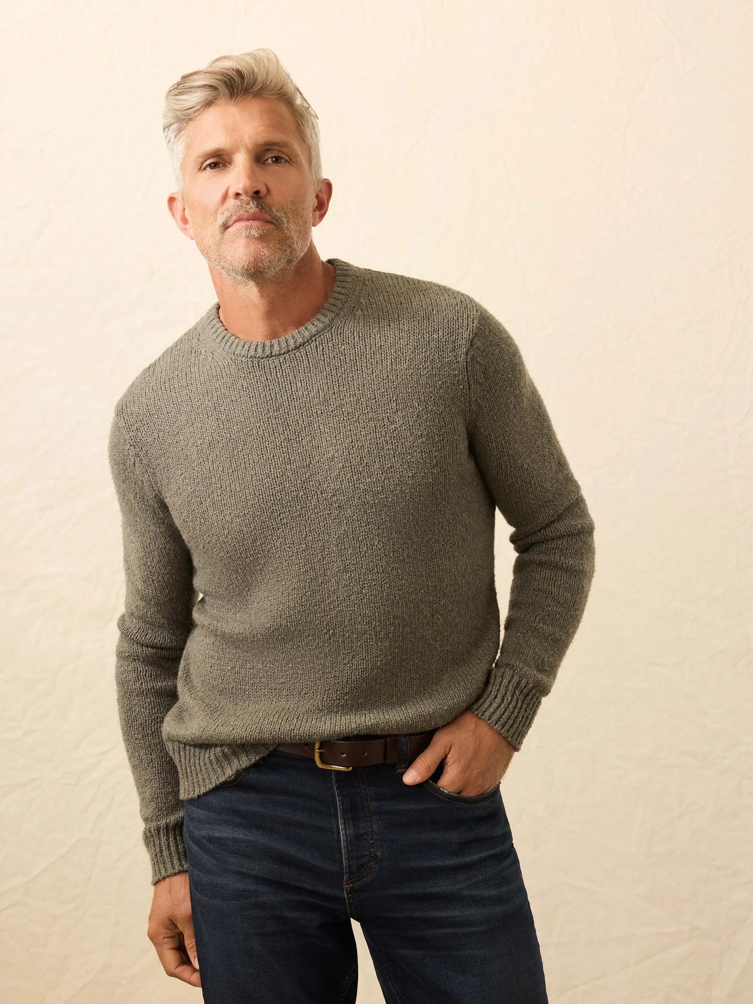 Heirloom Cotton Crewneck Sweater - Olive Cove sold by Faherty