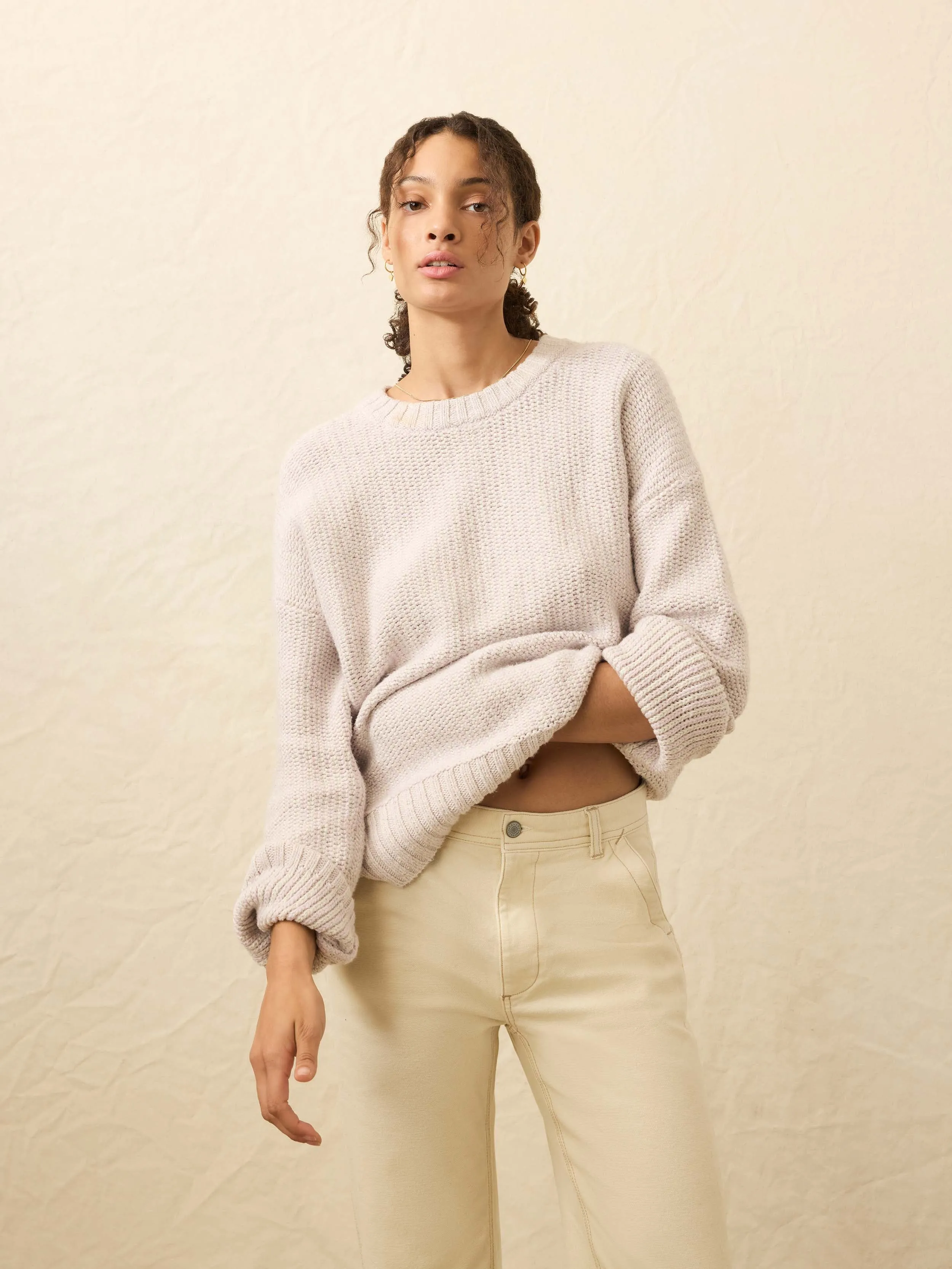 Heirloom Cotton Relaxed Crew - Seafog Stripe sold by Faherty