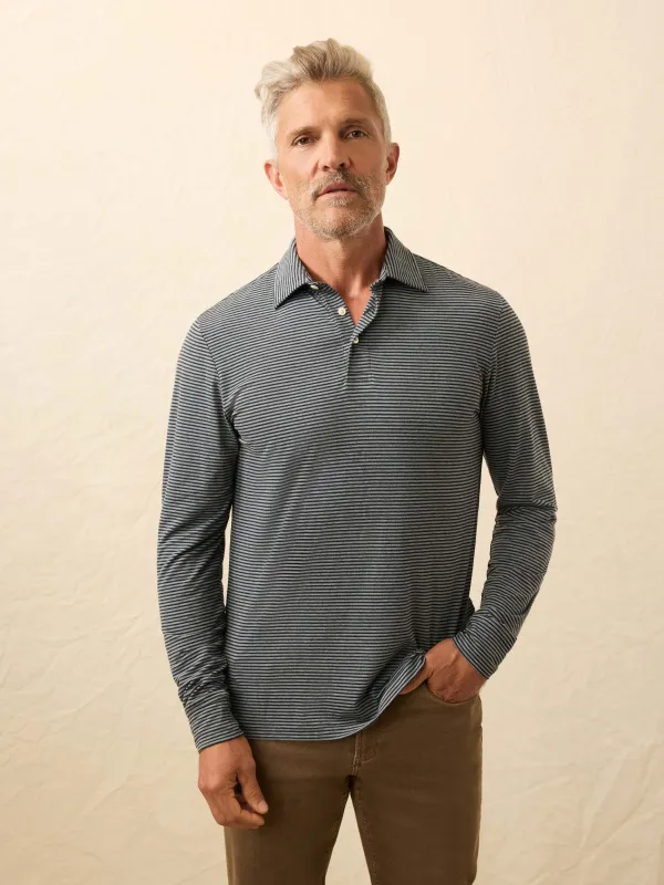 Long-Sleeve Movement™ Polo - Moonlight Point Stripe sold by Faherty