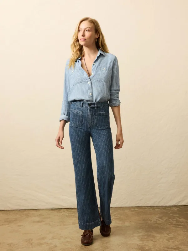 Sunwashed Denim Patch Pocket Pant - Dusk Stripe Wash sold by Faherty