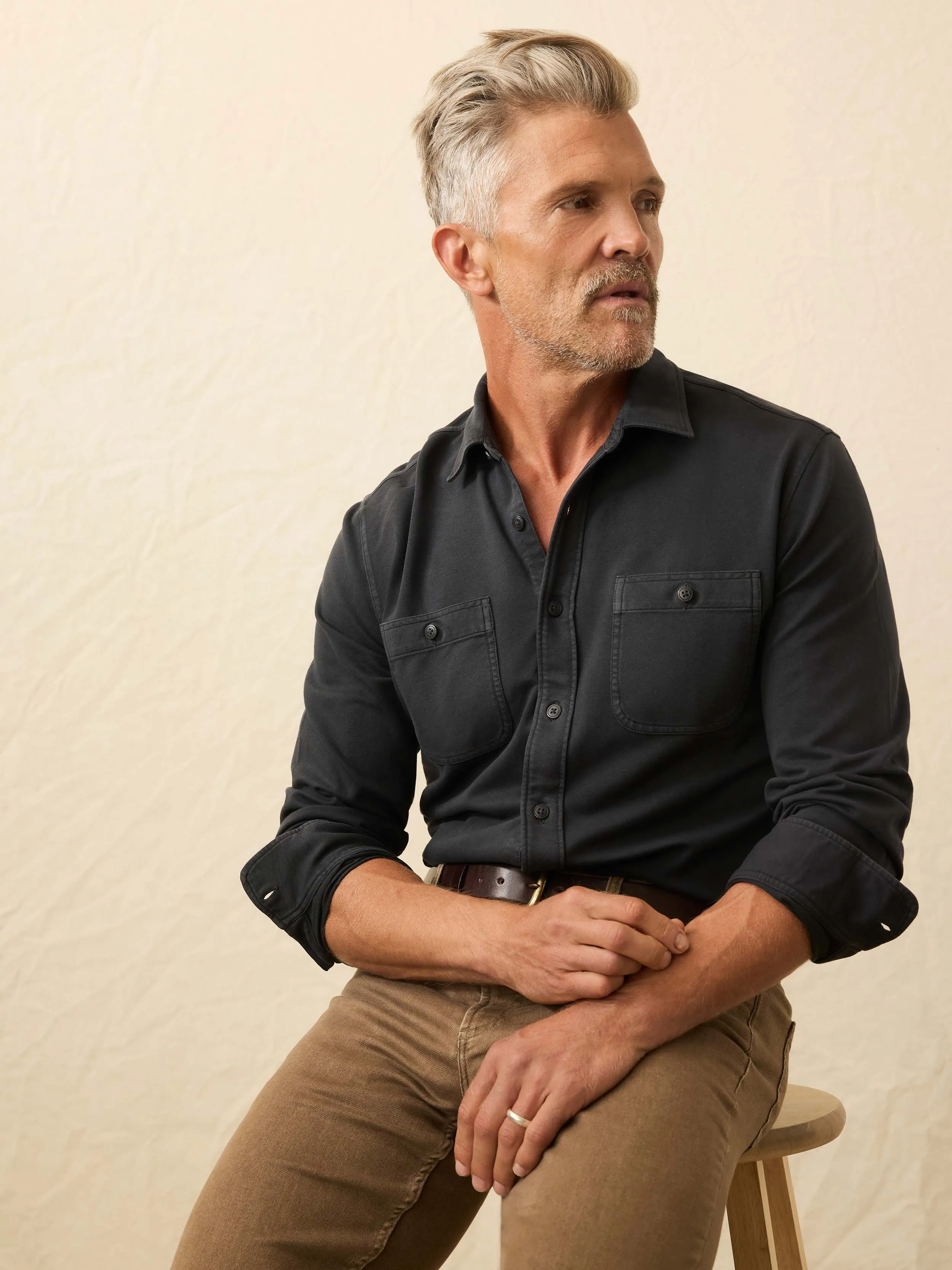 Field Knit Shirt - Washed Charcoal sold by Faherty