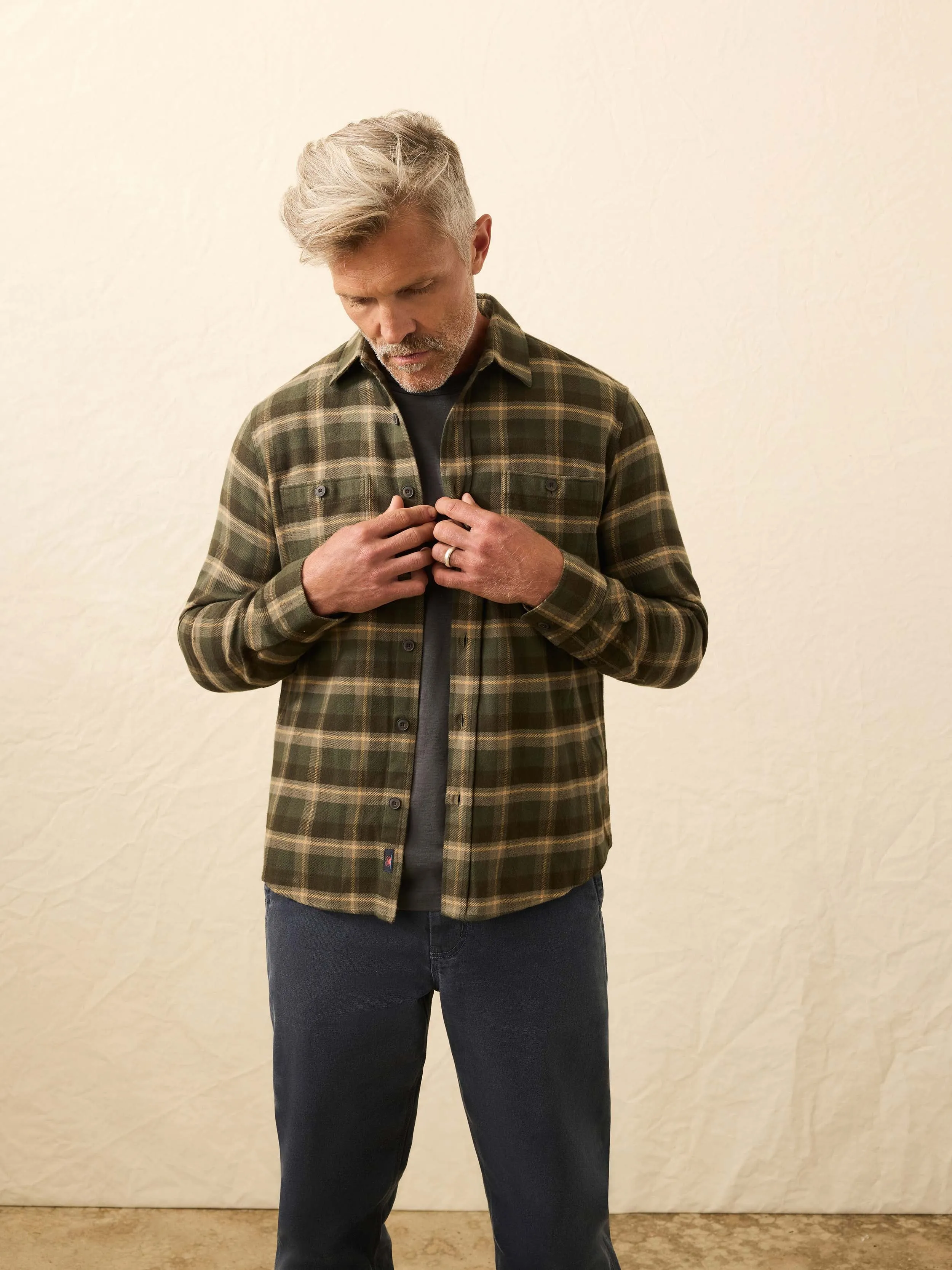 Heirloom Portuguese Flannel Shirt - Garrett Verde Plaid sold by Faherty product image thumbnail 2