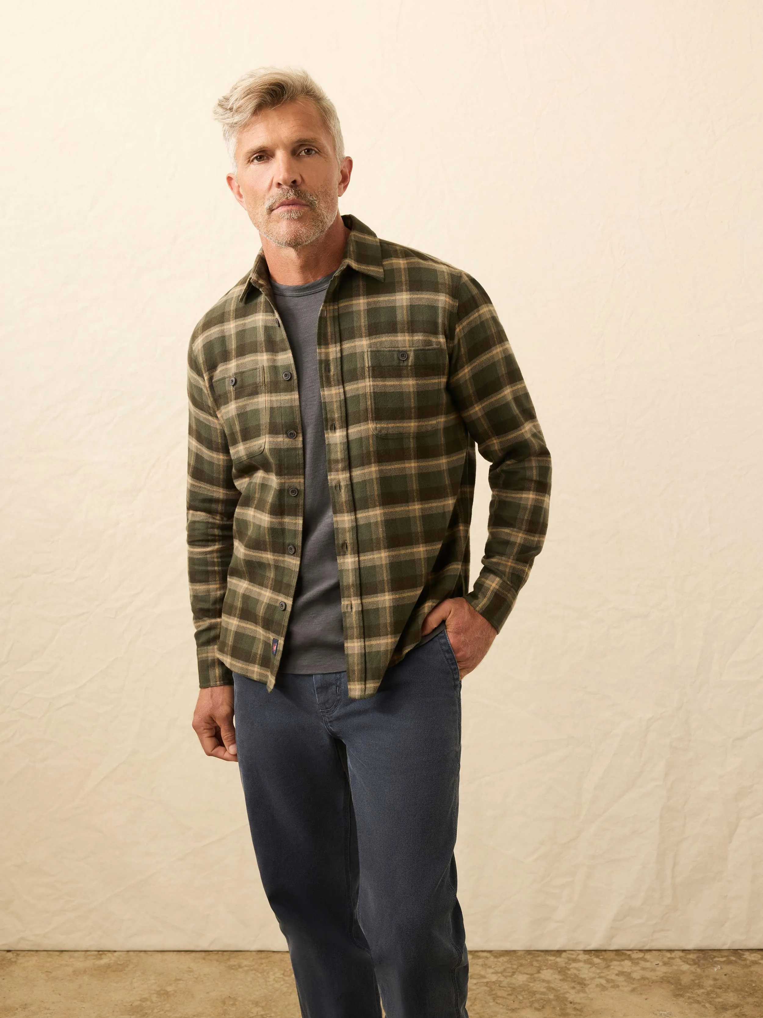 Heirloom Portuguese Flannel Shirt - Garrett Verde Plaid sold by Faherty product image thumbnail 5