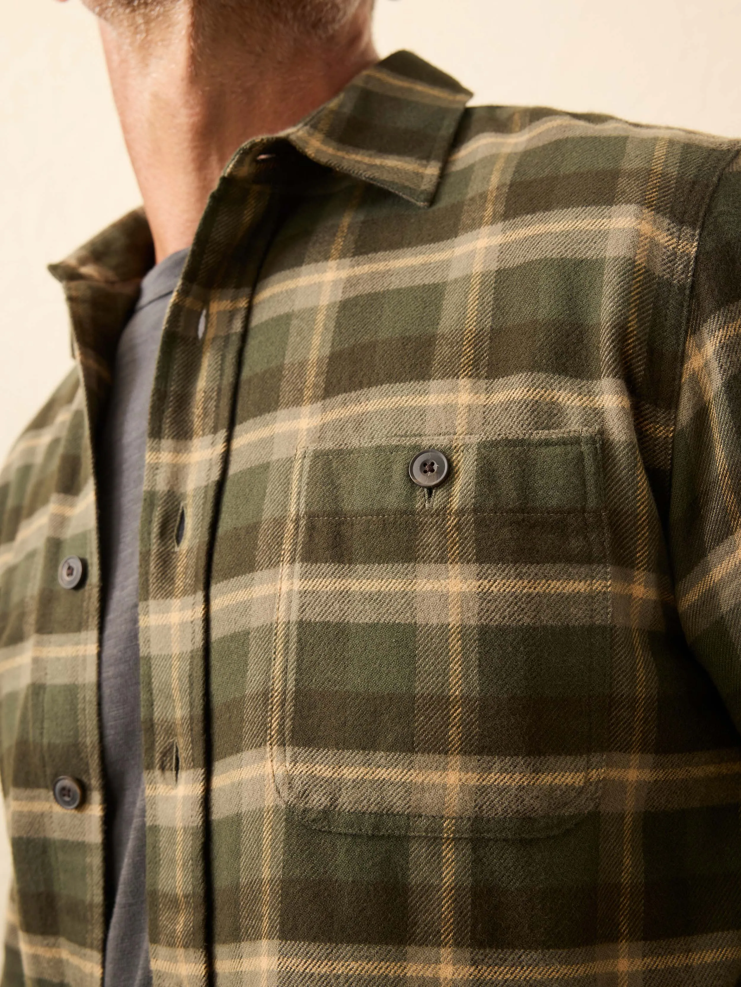 Heirloom Portuguese Flannel Shirt - Garrett Verde Plaid sold by Faherty product image thumbnail 3