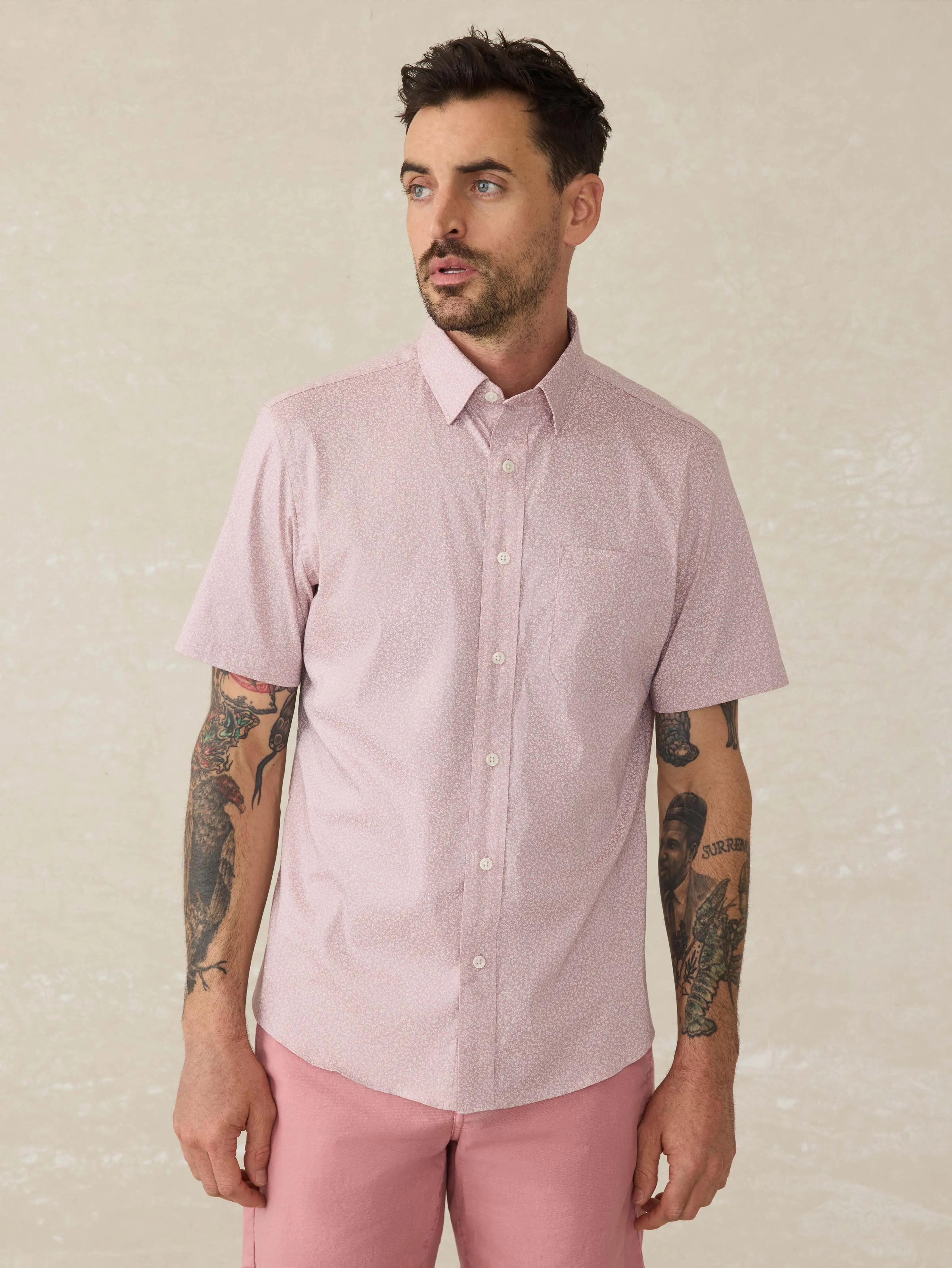 Short-Sleeve Movement™ Shirt - Blushed Sand Floral sold by Faherty