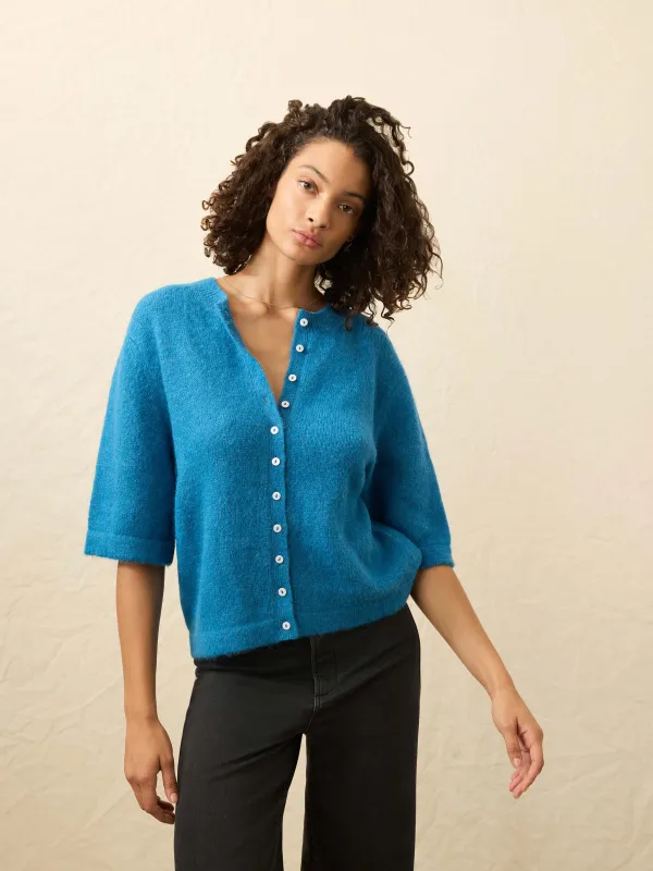 Apres Alpaca Cardigan - Blue Lights sold by Faherty
