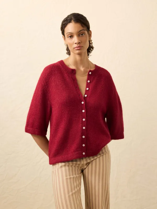 Apres Alpaca Cardigan - Wine Rust sold by Faherty