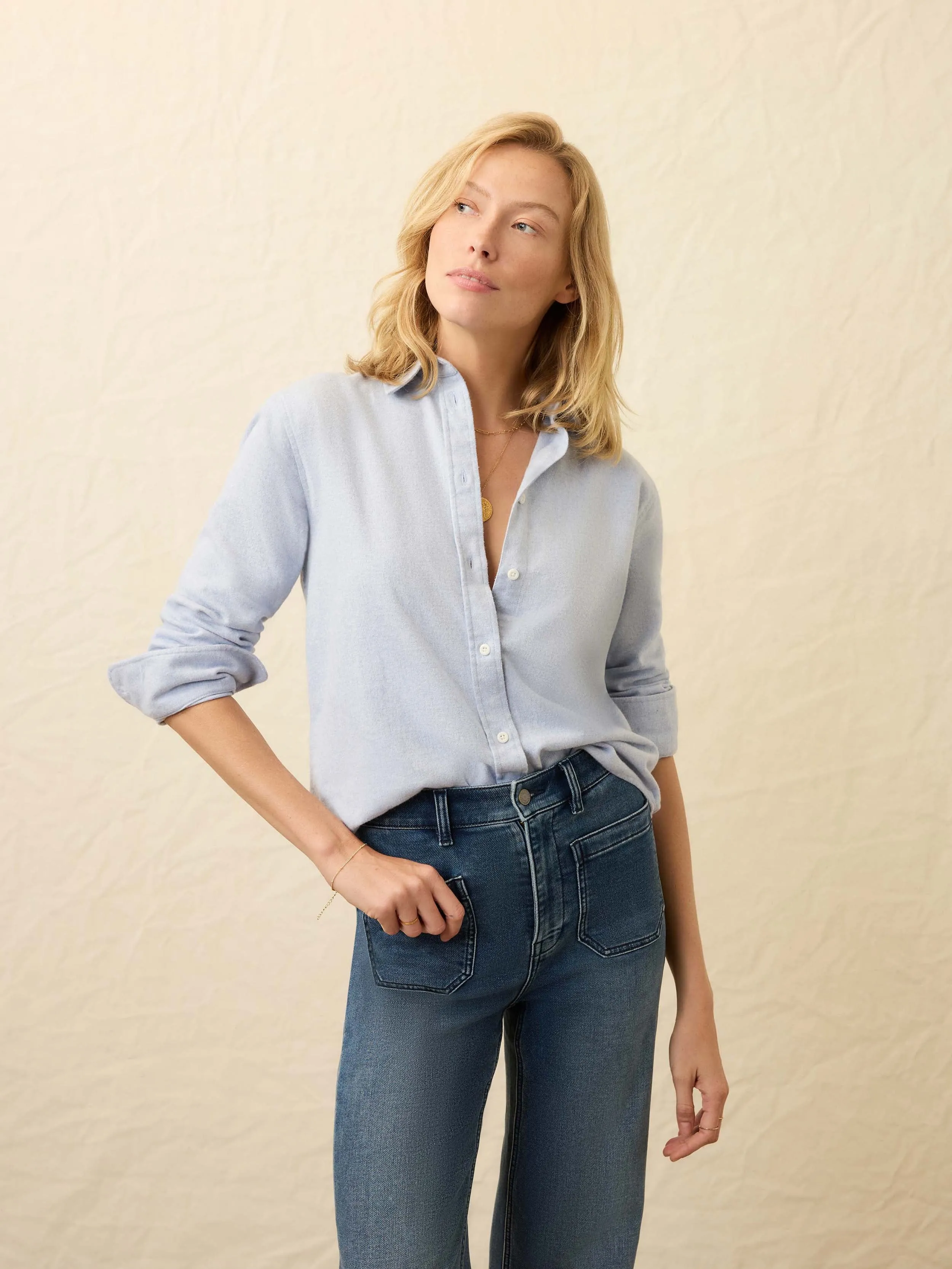 Heirloom Portuguese Flannel Relaxed Shirt - Amorosa Blue sold by Faherty product image thumbnail 3