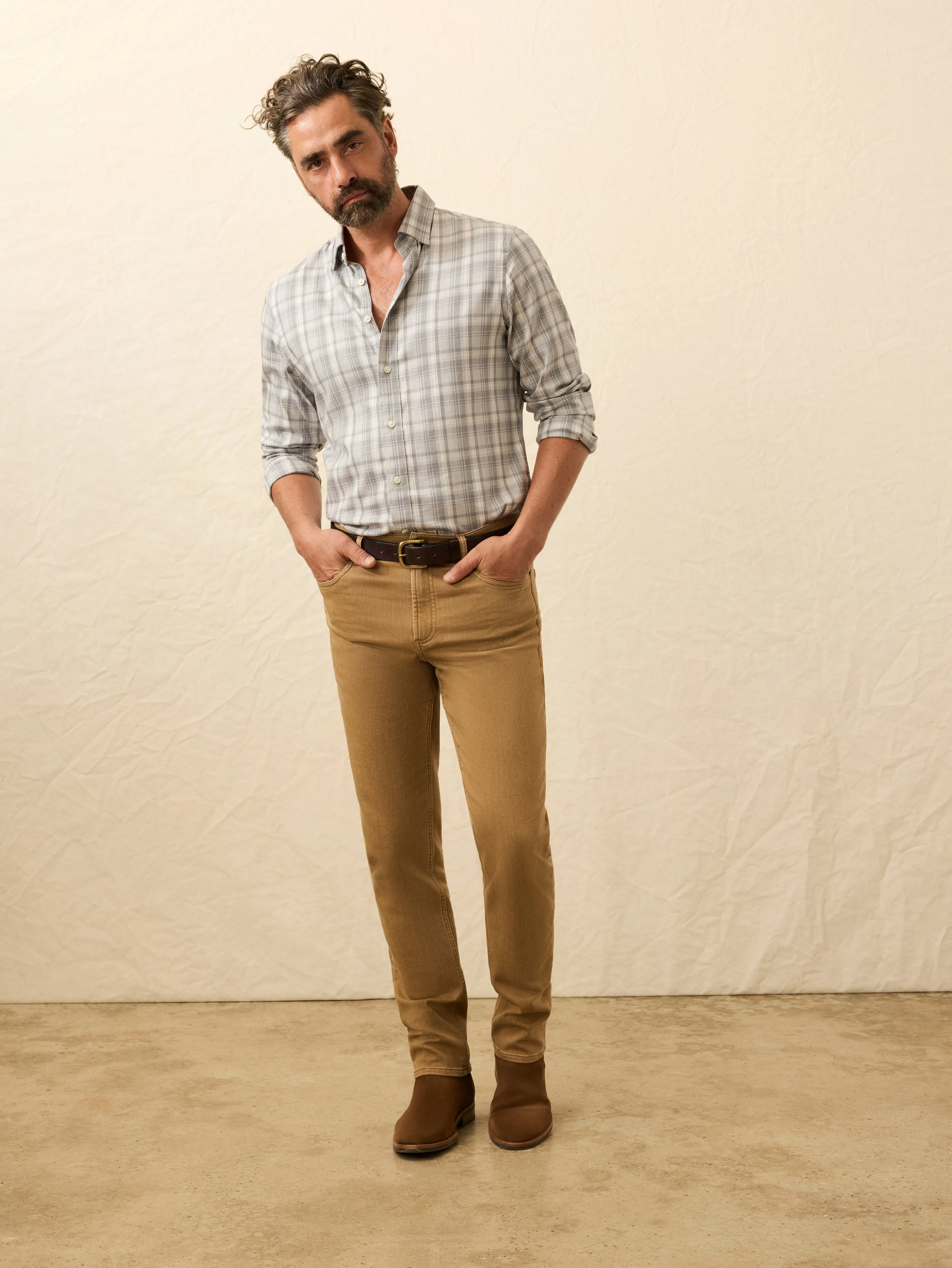 Stretch Terry 5-Pocket Pant - Elk Brown sold by Faherty