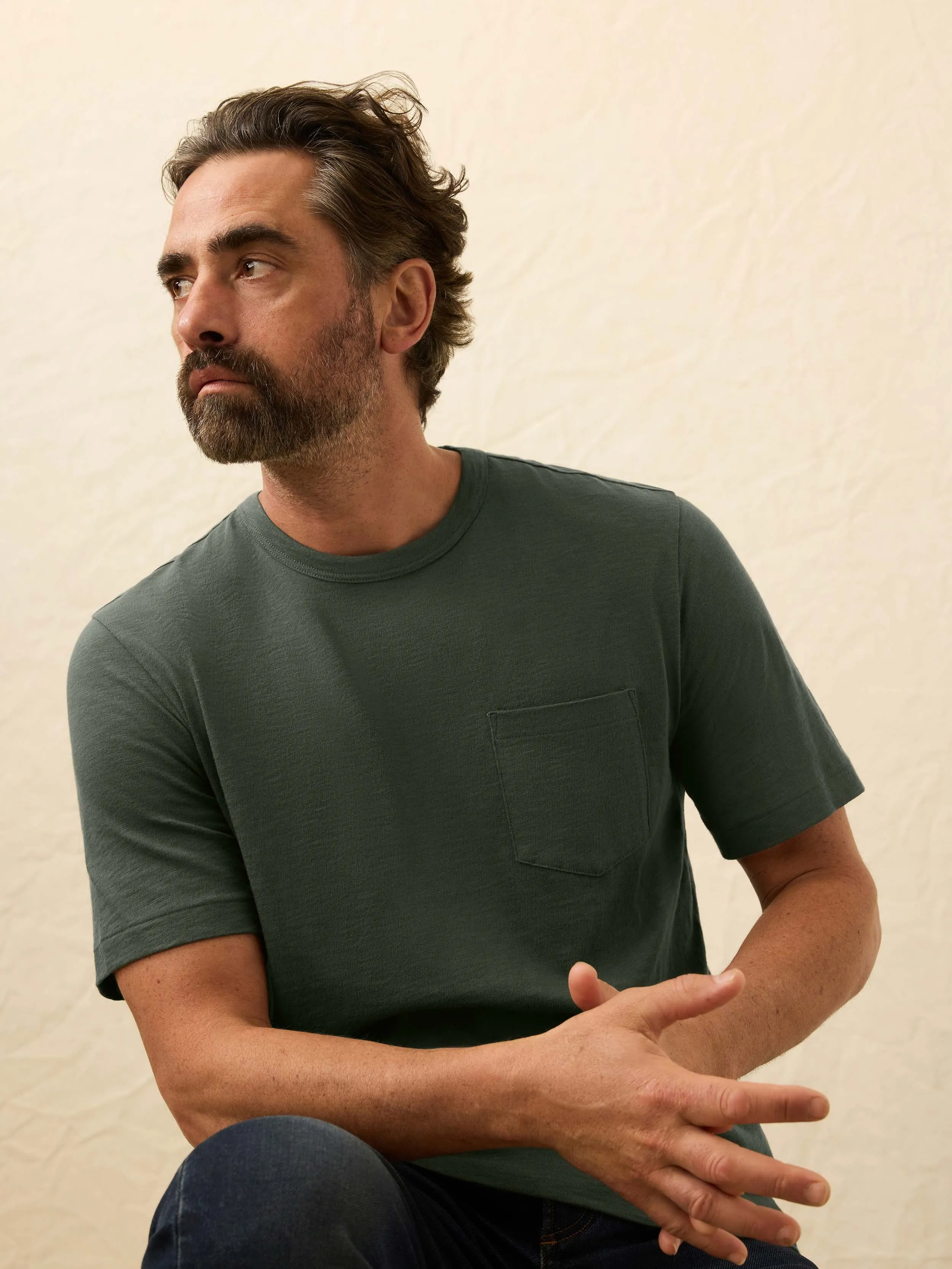 Sunwashed Regenerative Pocket Tee - Fall Evergreen sold by Faherty product image thumbnail 2