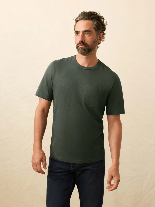 Sunwashed Regenerative Pocket Tee - Fall Evergreen sold by Faherty